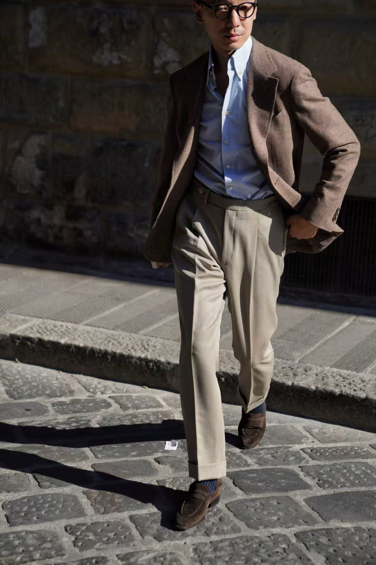 Dark Khaki Wool Whipcord Trousers #395