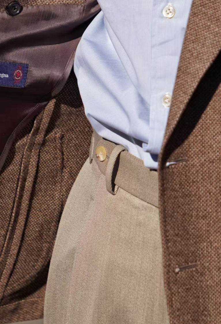 Dark Khaki Wool Whipcord Trousers #395