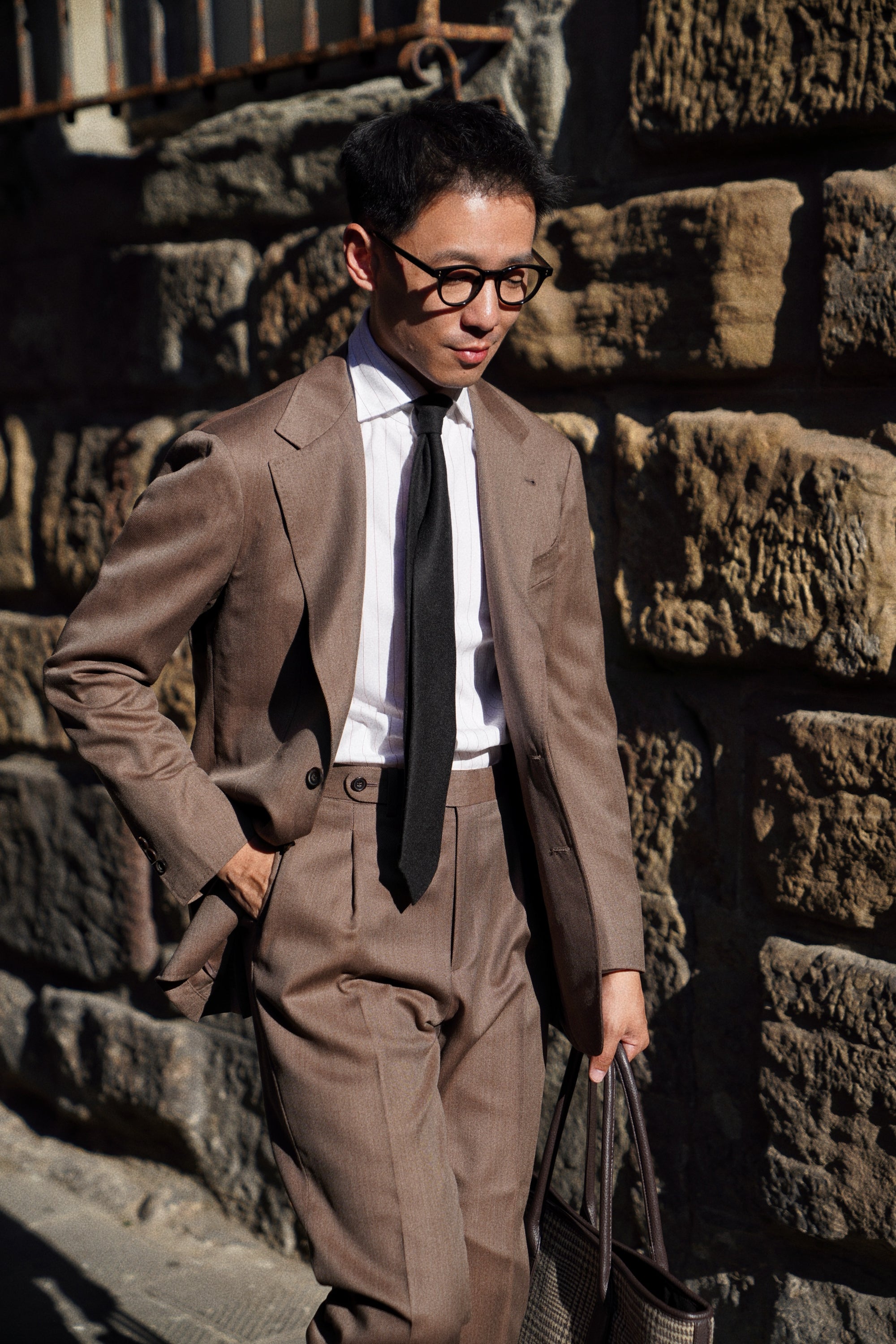 MTO Brown Whipcord 130s Wool Suit #423