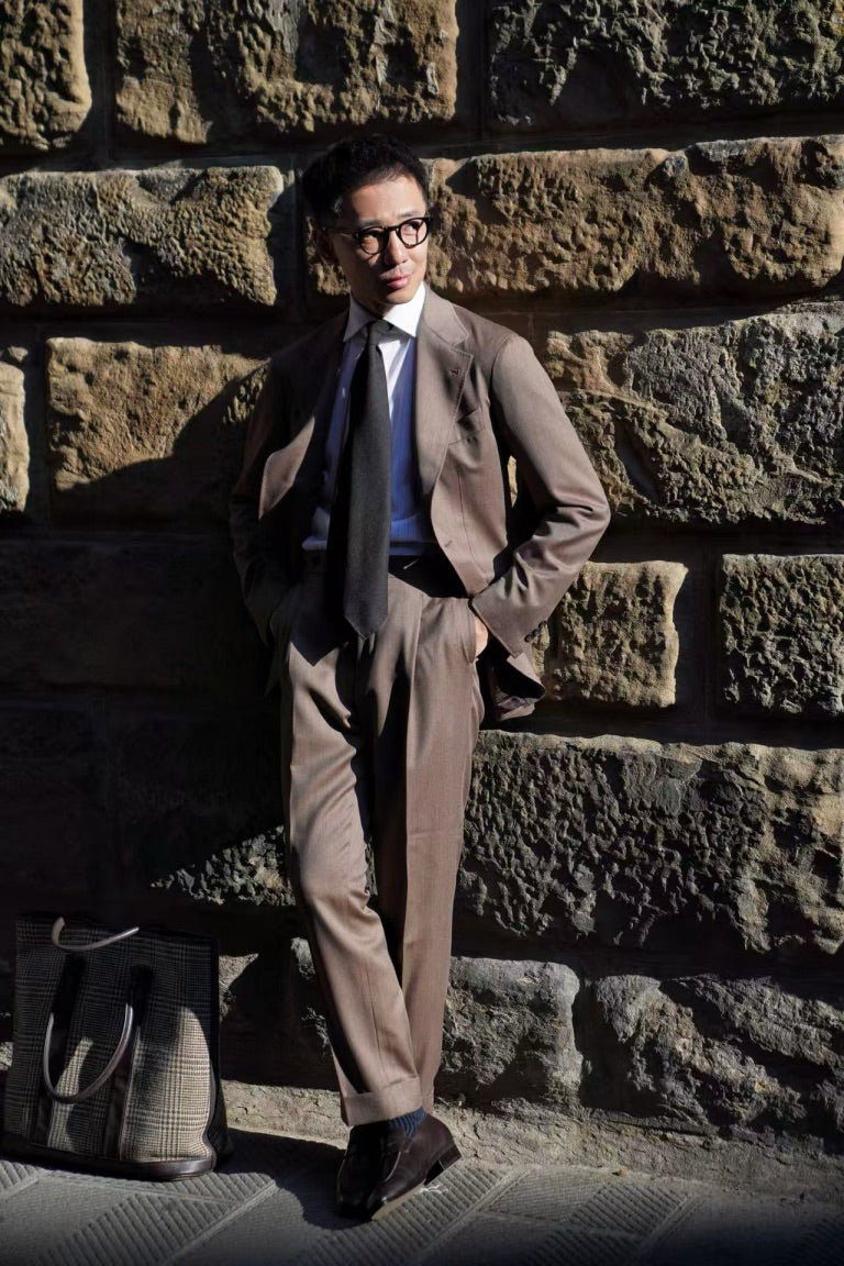 MTO Brown Whipcord 130s Wool Suit #423