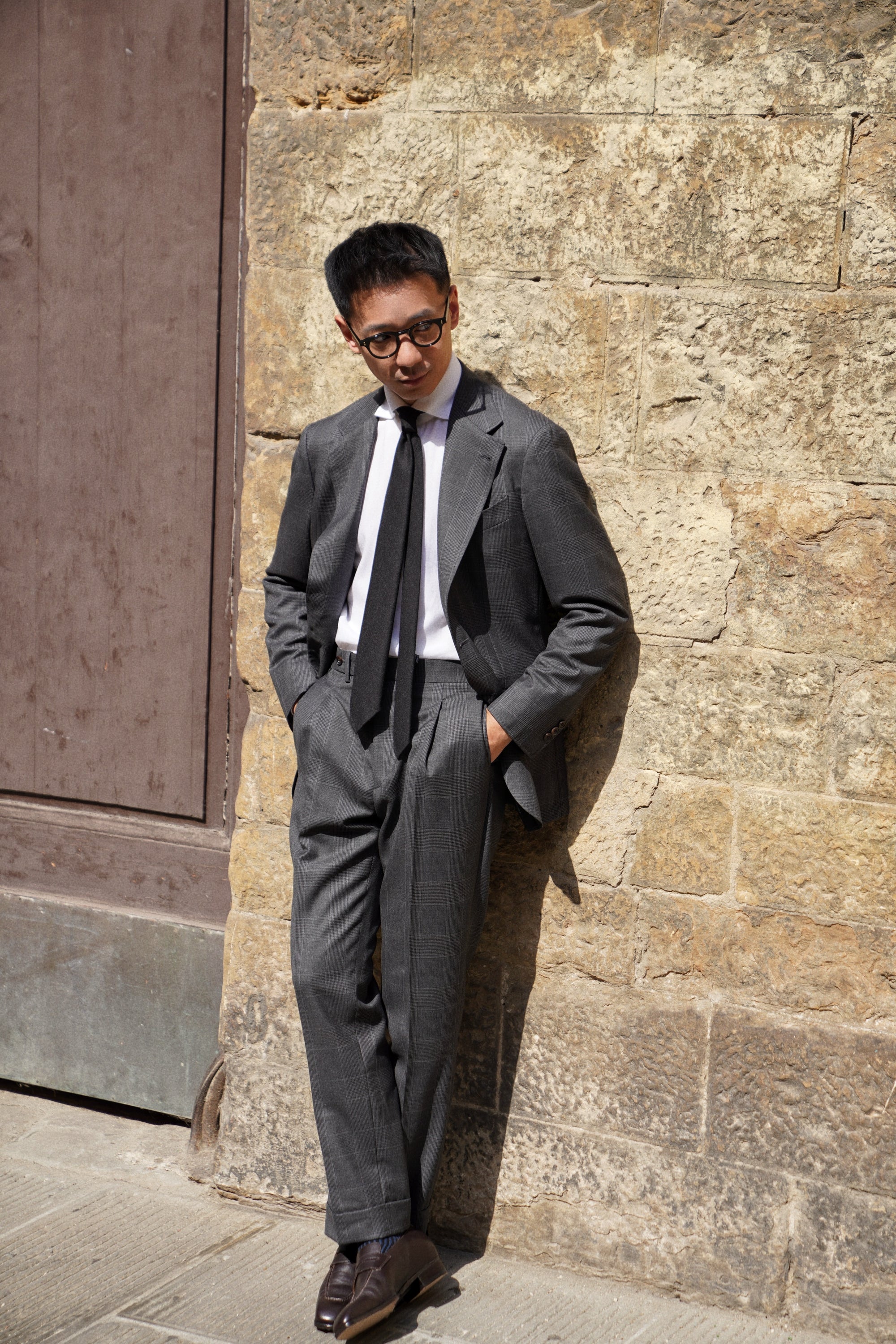 MTO Dark Grey Glen Check 130s Wool Suit #420