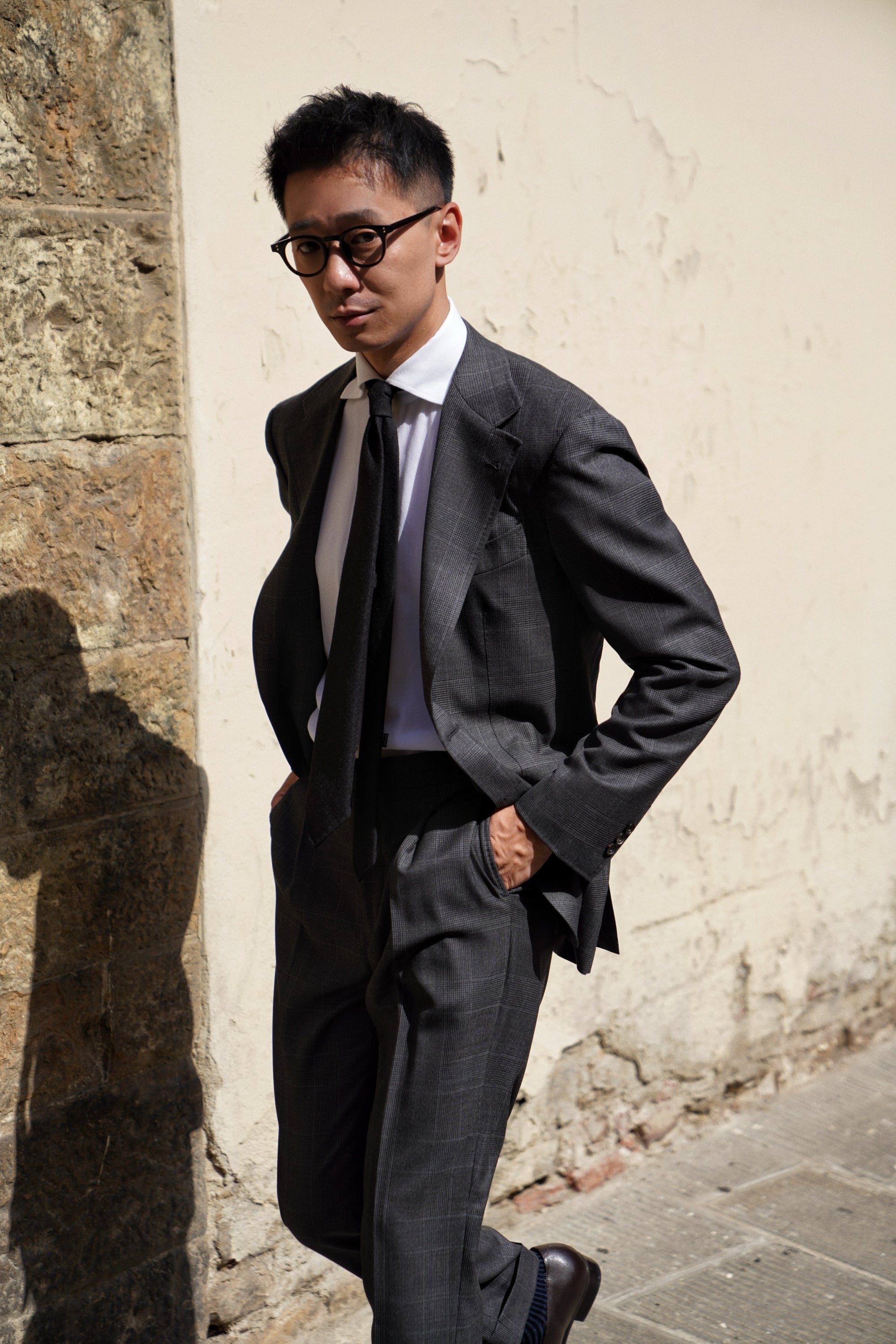 MTO Dark Grey Glen Check 130s Wool Suit #420