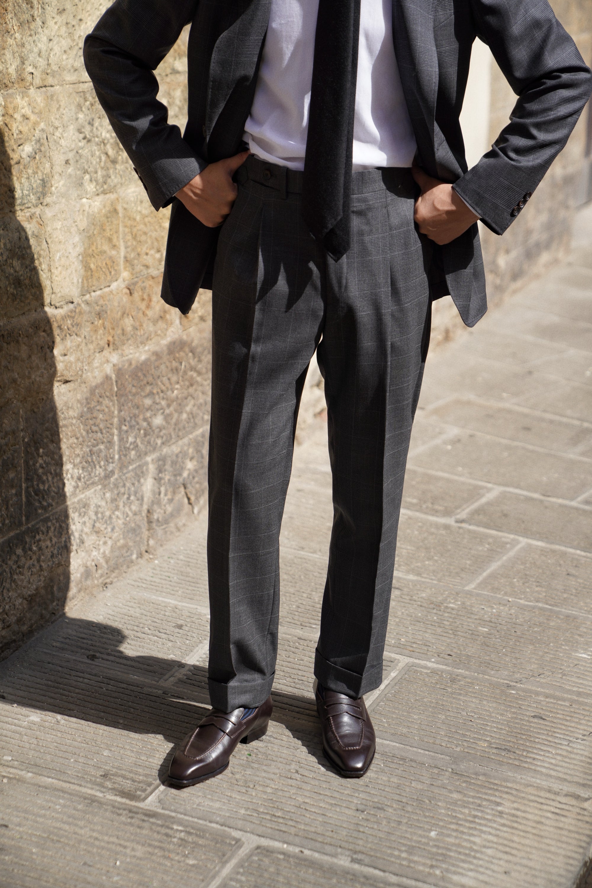 MTO Dark Grey Glen Check 130s Wool Suit #420