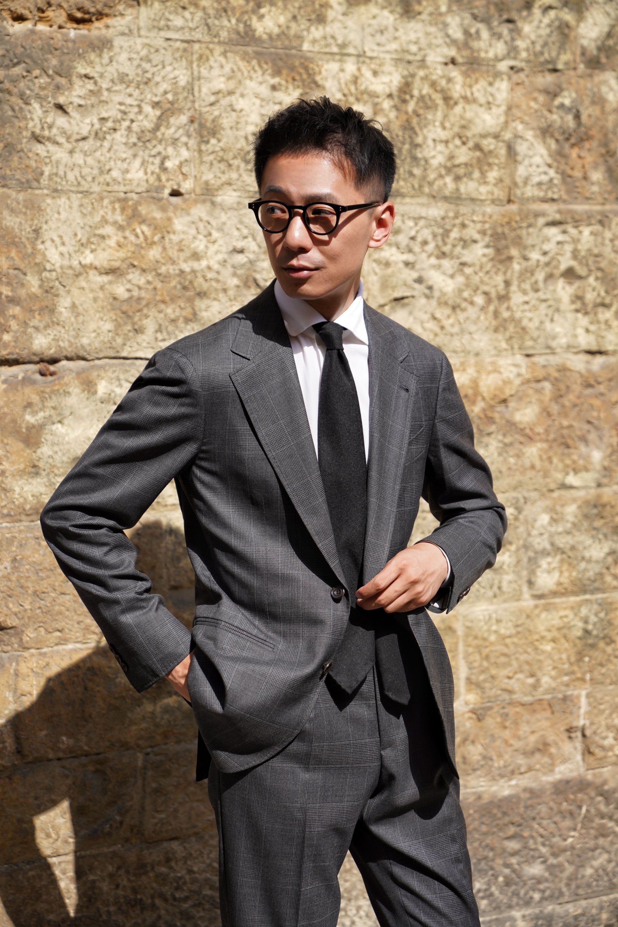 MTO Dark Grey Glen Check 130s Wool Suit #420