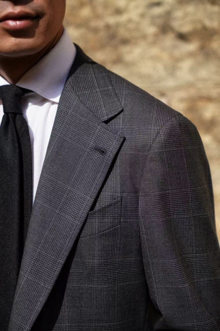 MTO Dark Grey Glen Check 130s Wool Suit #420