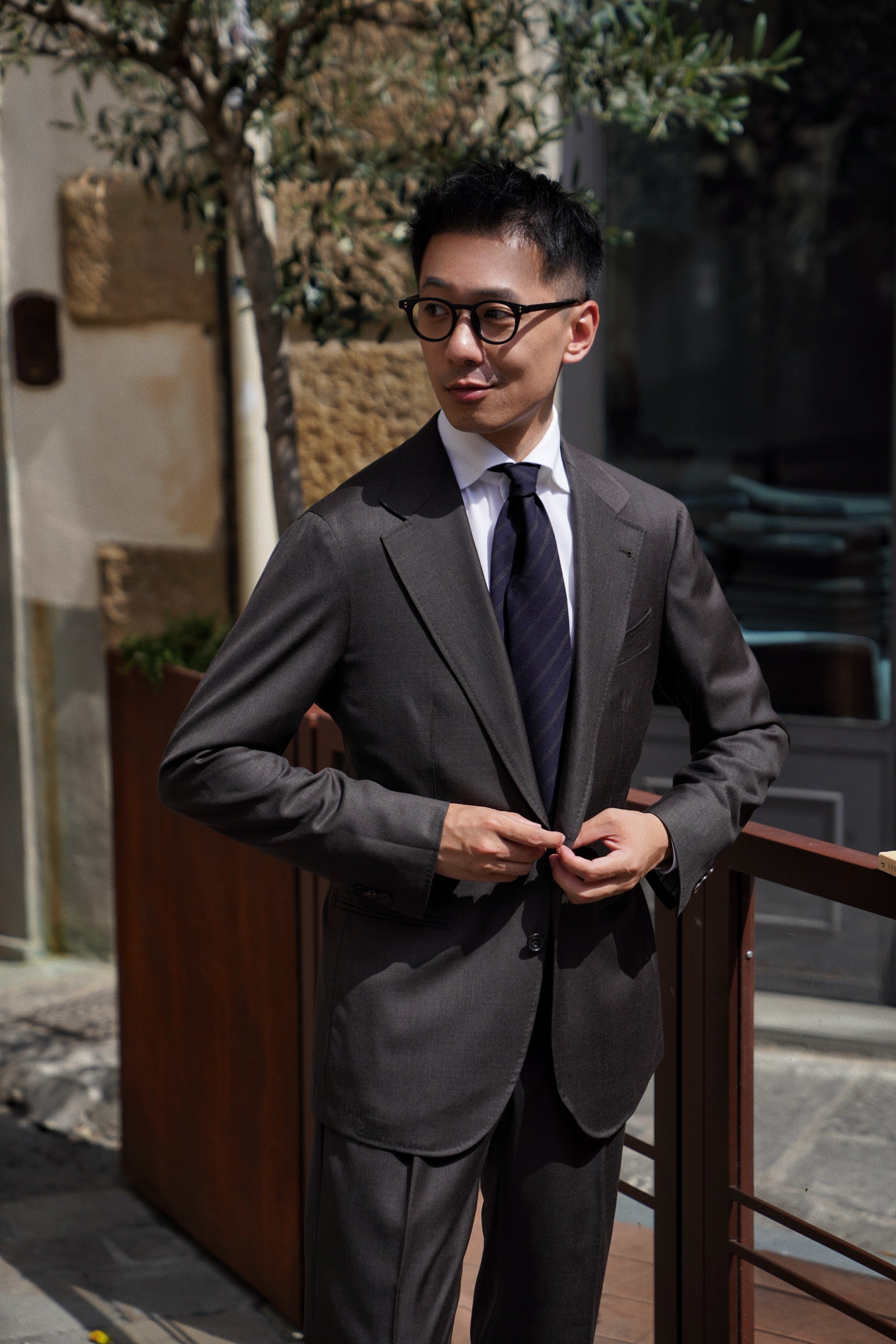 MTO Brown Sharkskin 130s Wool Suit #401