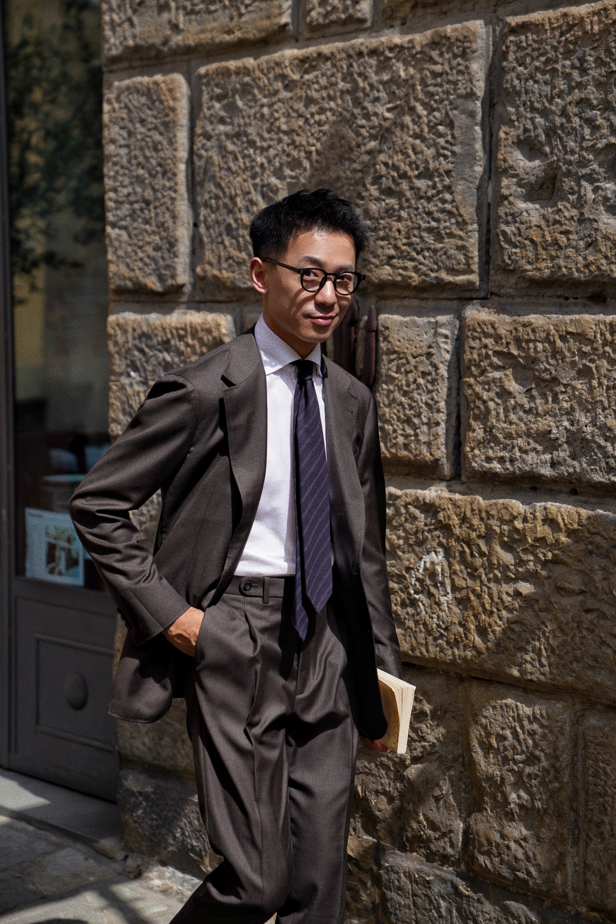 MTO Brown Sharkskin 130s Wool Suit #401
