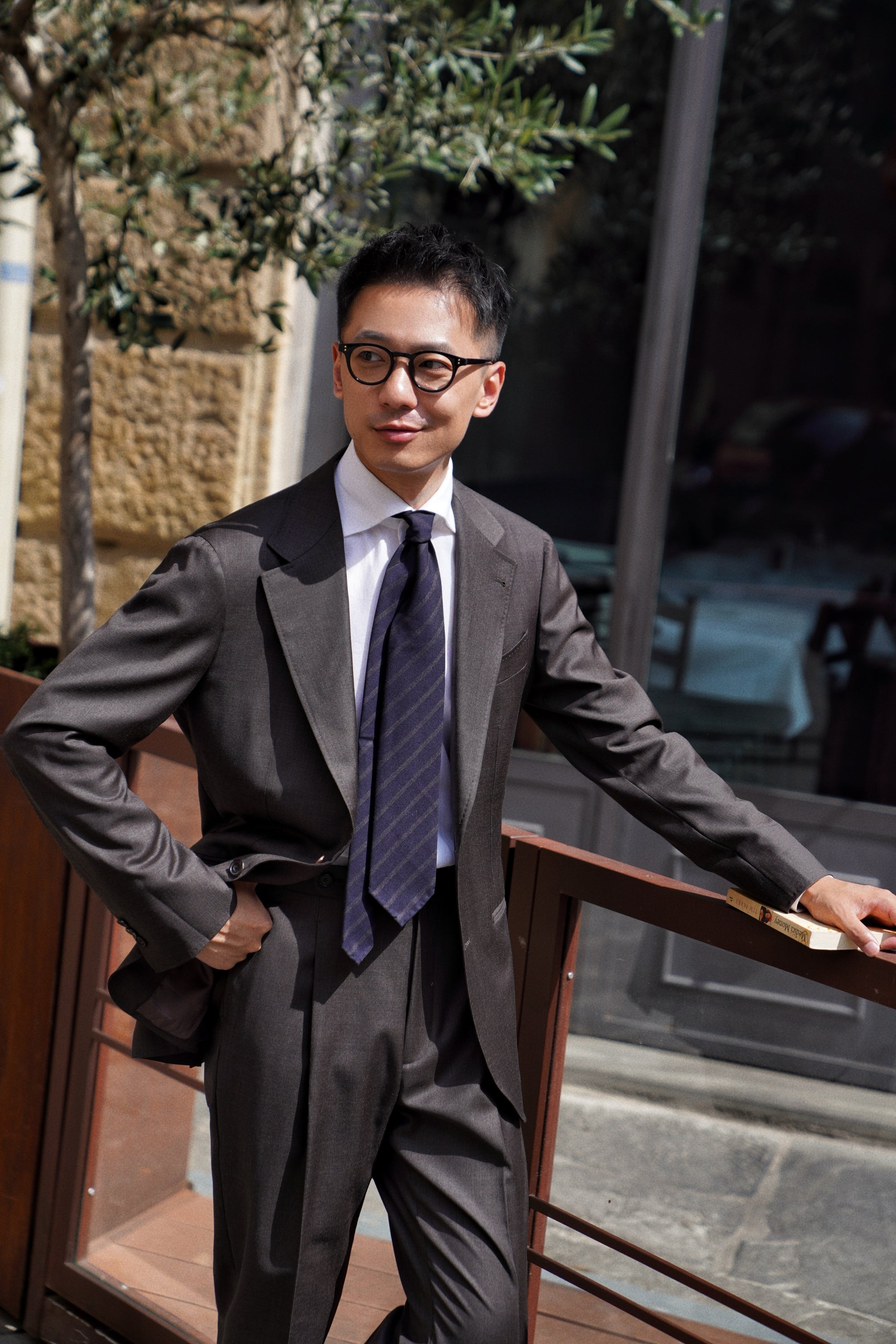 MTO Brown Sharkskin 130s Wool Suit #401