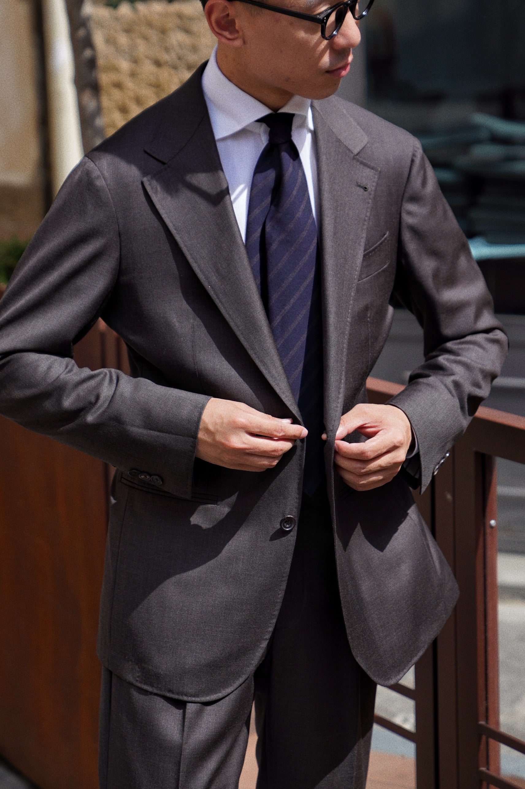 MTO Brown Sharkskin 130s Wool Suit #401