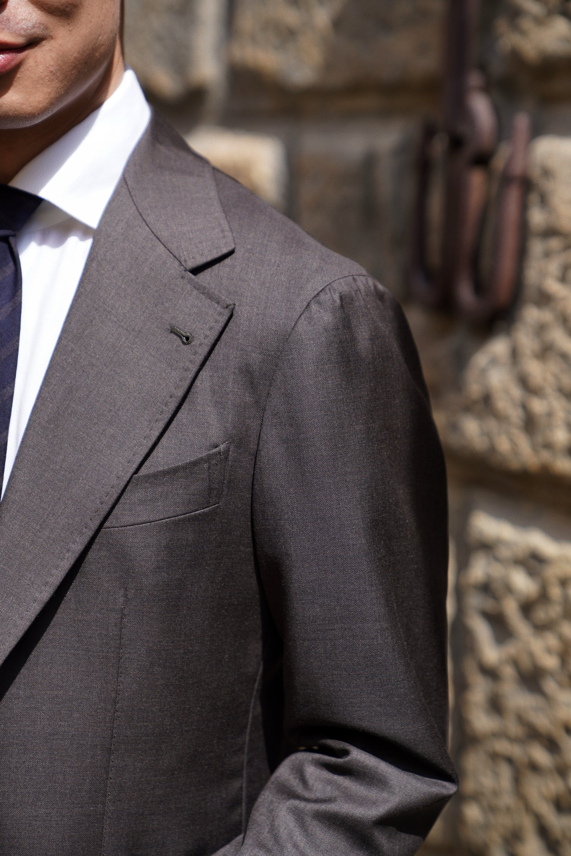 MTO Brown Sharkskin 130s Wool Suit #401