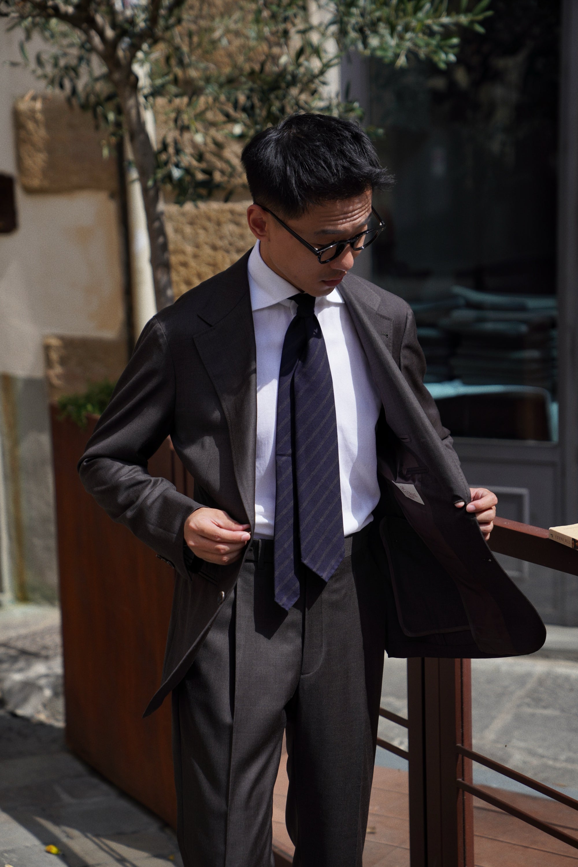 MTO Brown Sharkskin 130s Wool Suit #401