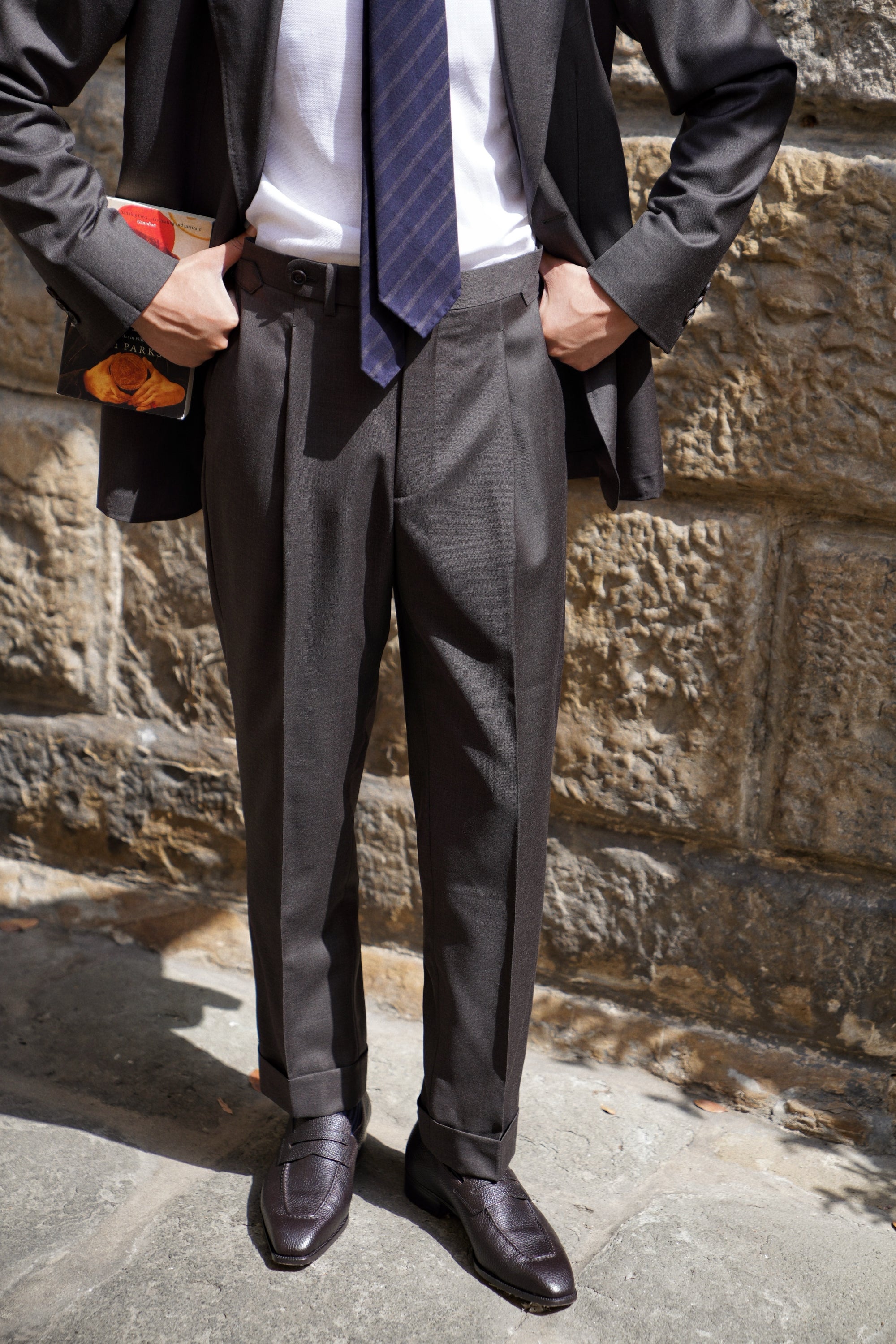 MTO Brown Sharkskin 130s Wool Suit #401