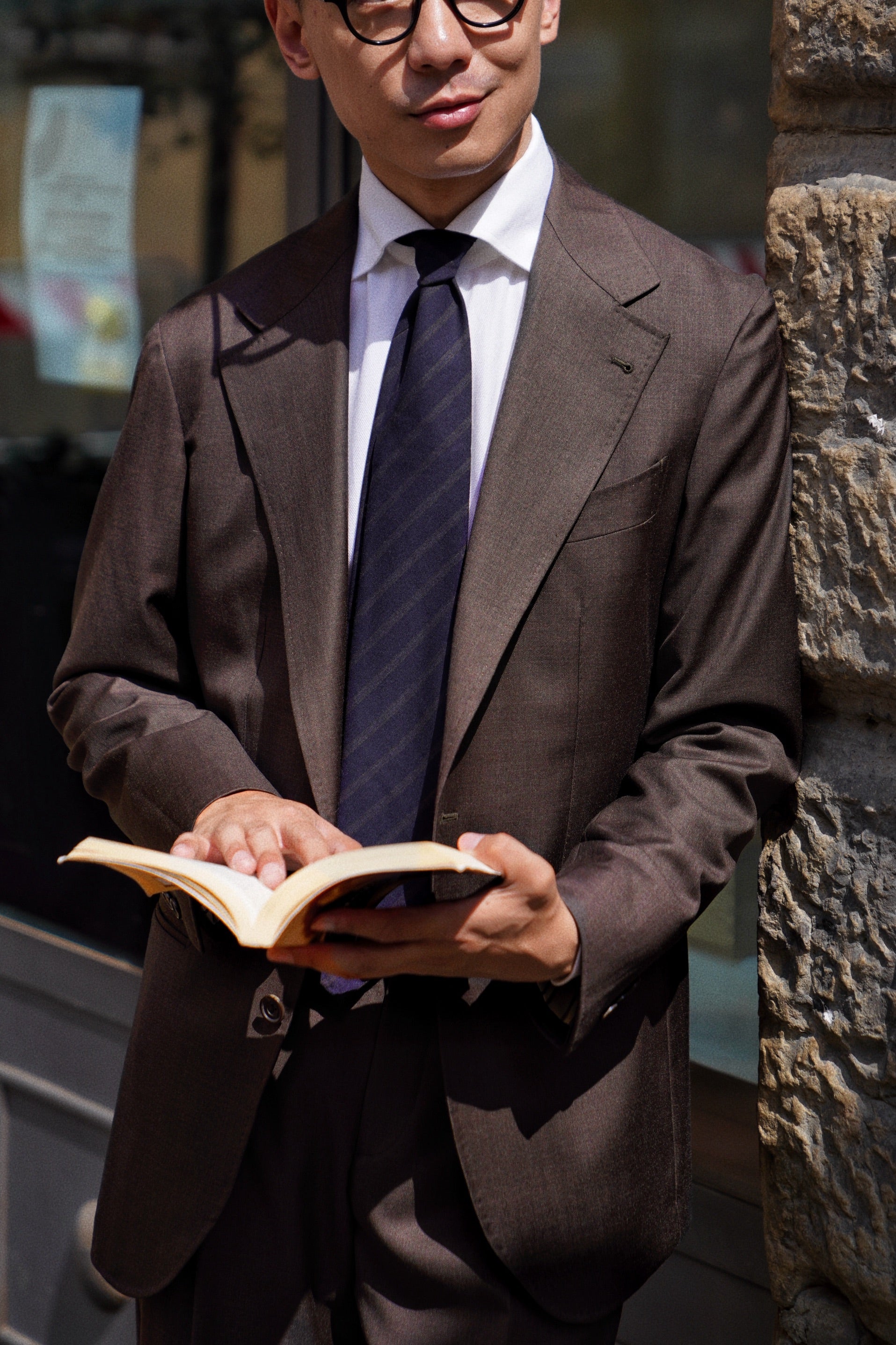 MTO Brown Sharkskin 130s Wool Suit #401