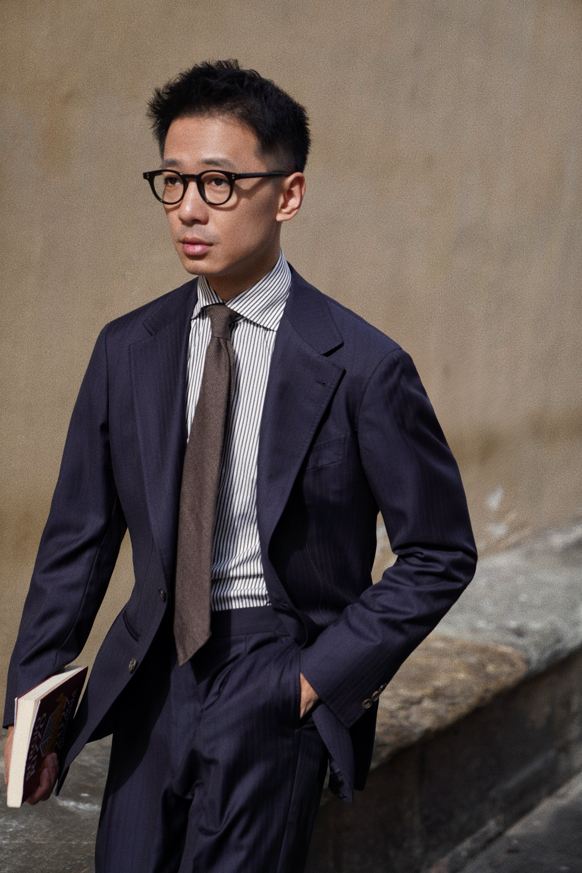 MTO Navy Herringbone 130s Wool Suit #400