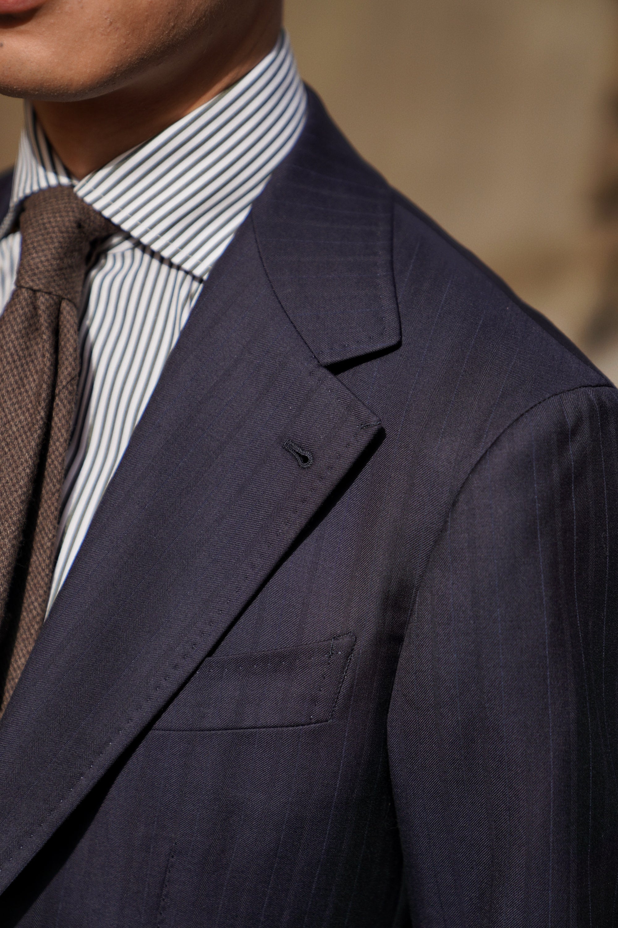 MTO Navy Herringbone 130s Wool Suit #400