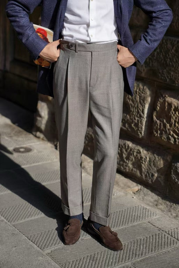 Taupe Worsted Wool Sharkskin Trousers #479
