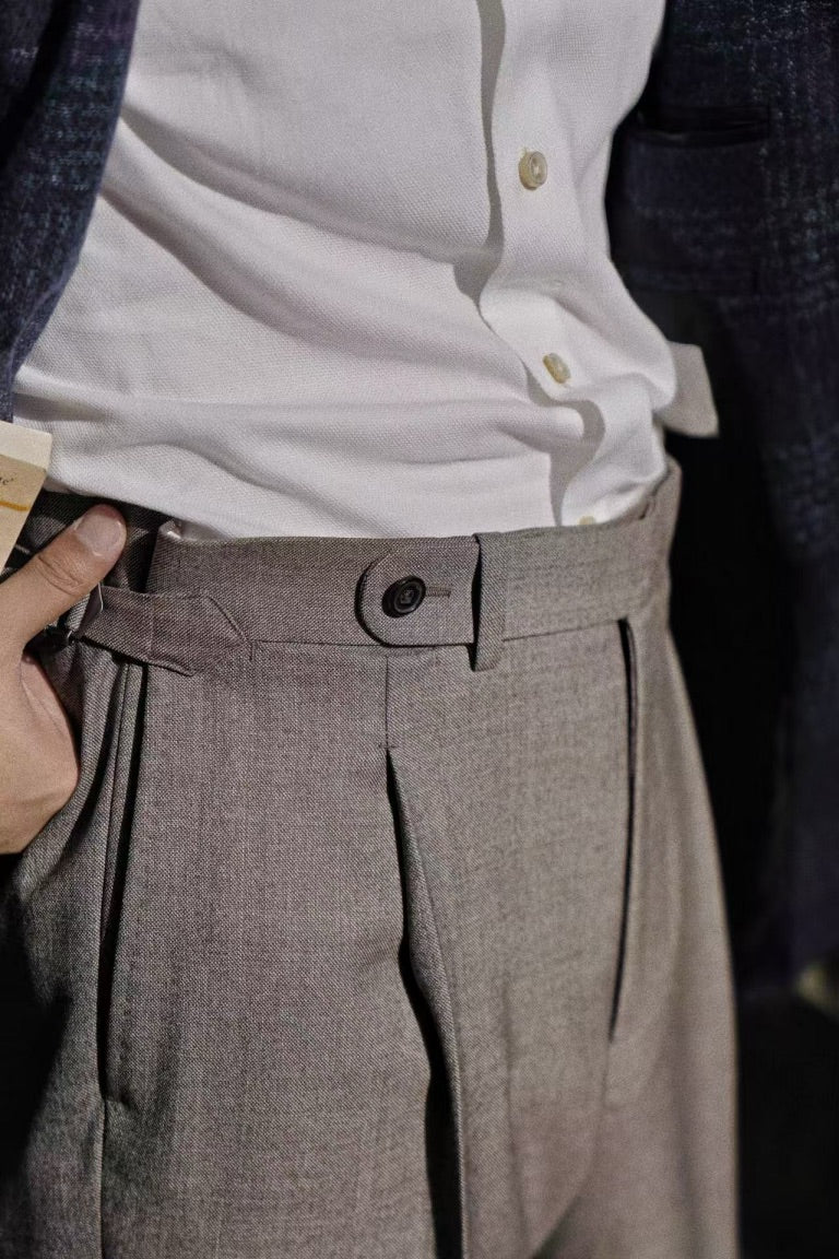 Taupe Worsted Wool Sharkskin Trousers #479