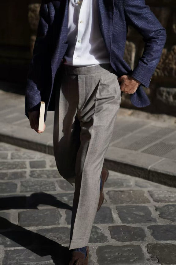 Taupe Worsted Wool Sharkskin Trousers #479
