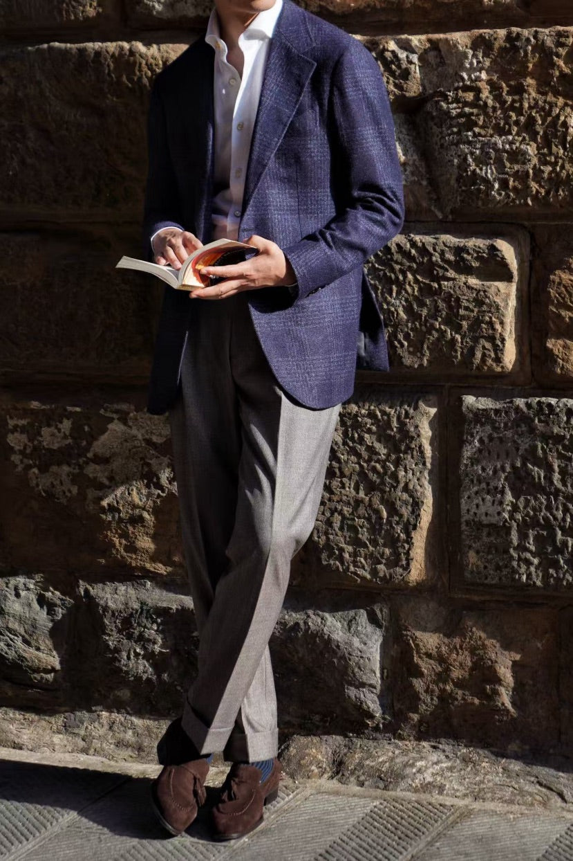 Taupe Worsted Wool Sharkskin Trousers #479