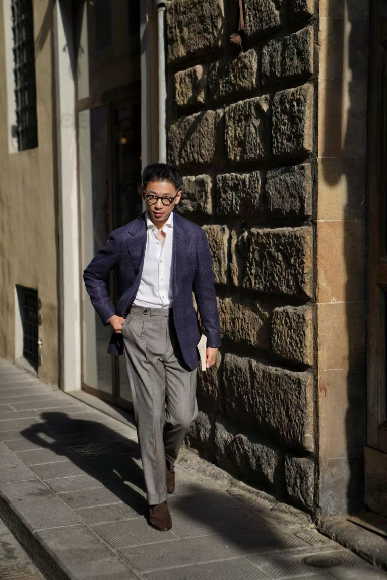 Taupe Worsted Wool Sharkskin Trousers #479