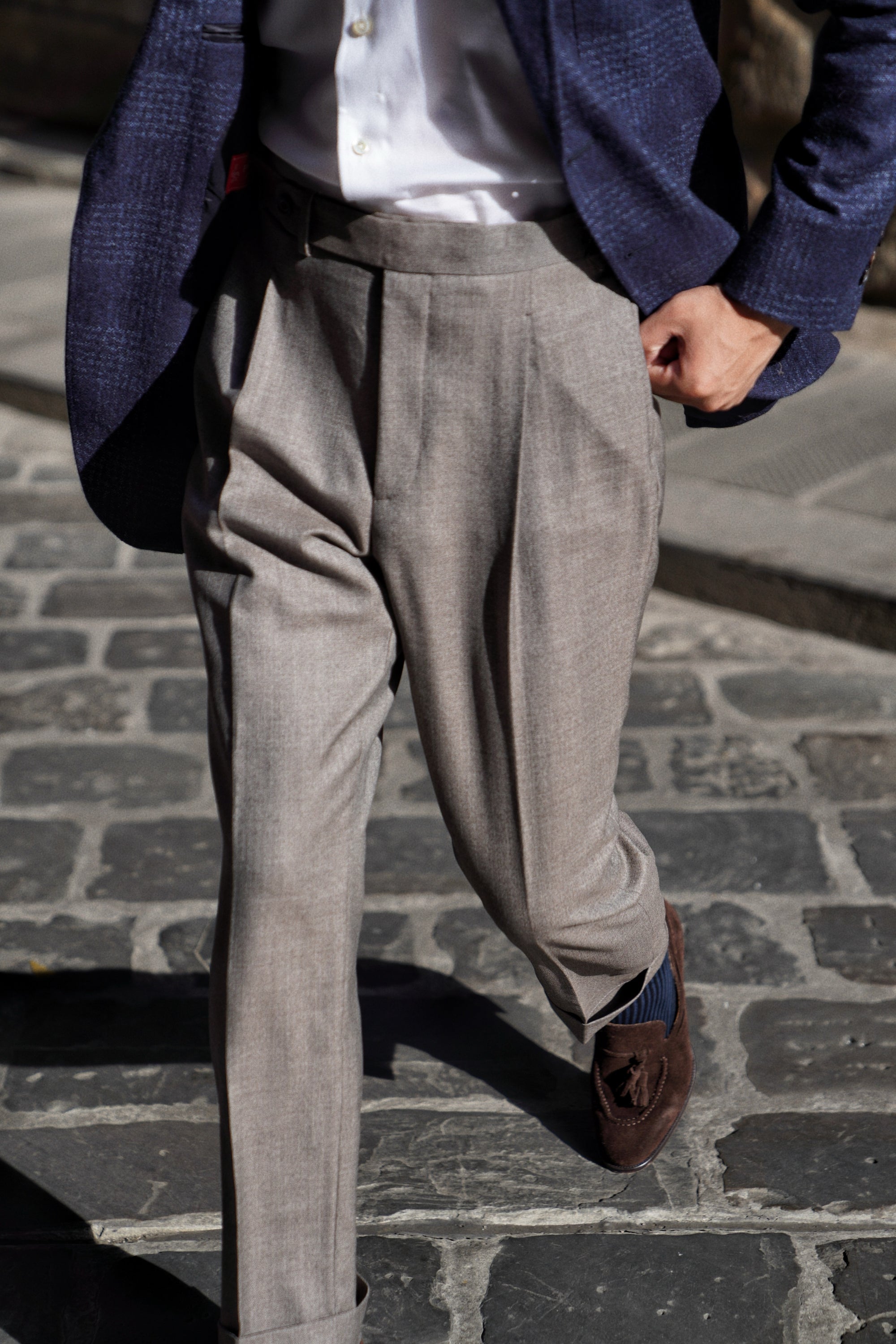 Taupe Worsted Wool Sharkskin Trousers #479