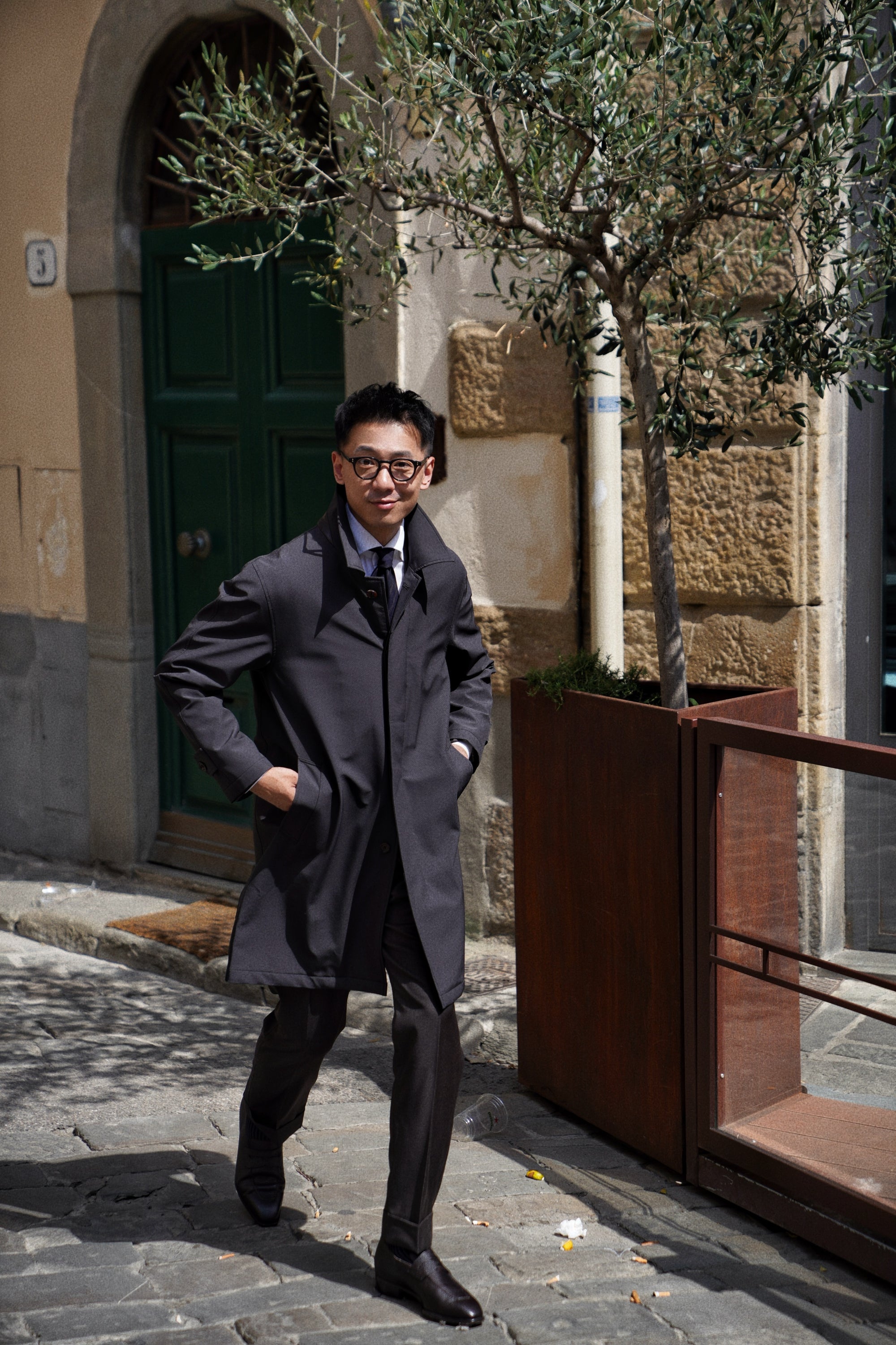 Charcoal Nylon Mac Coat #180