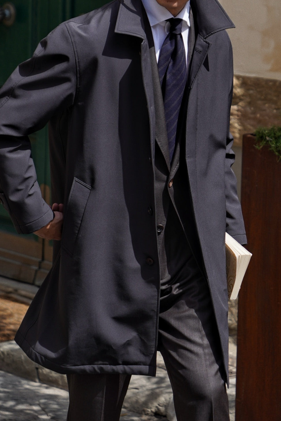 Charcoal Nylon Mac Coat #180