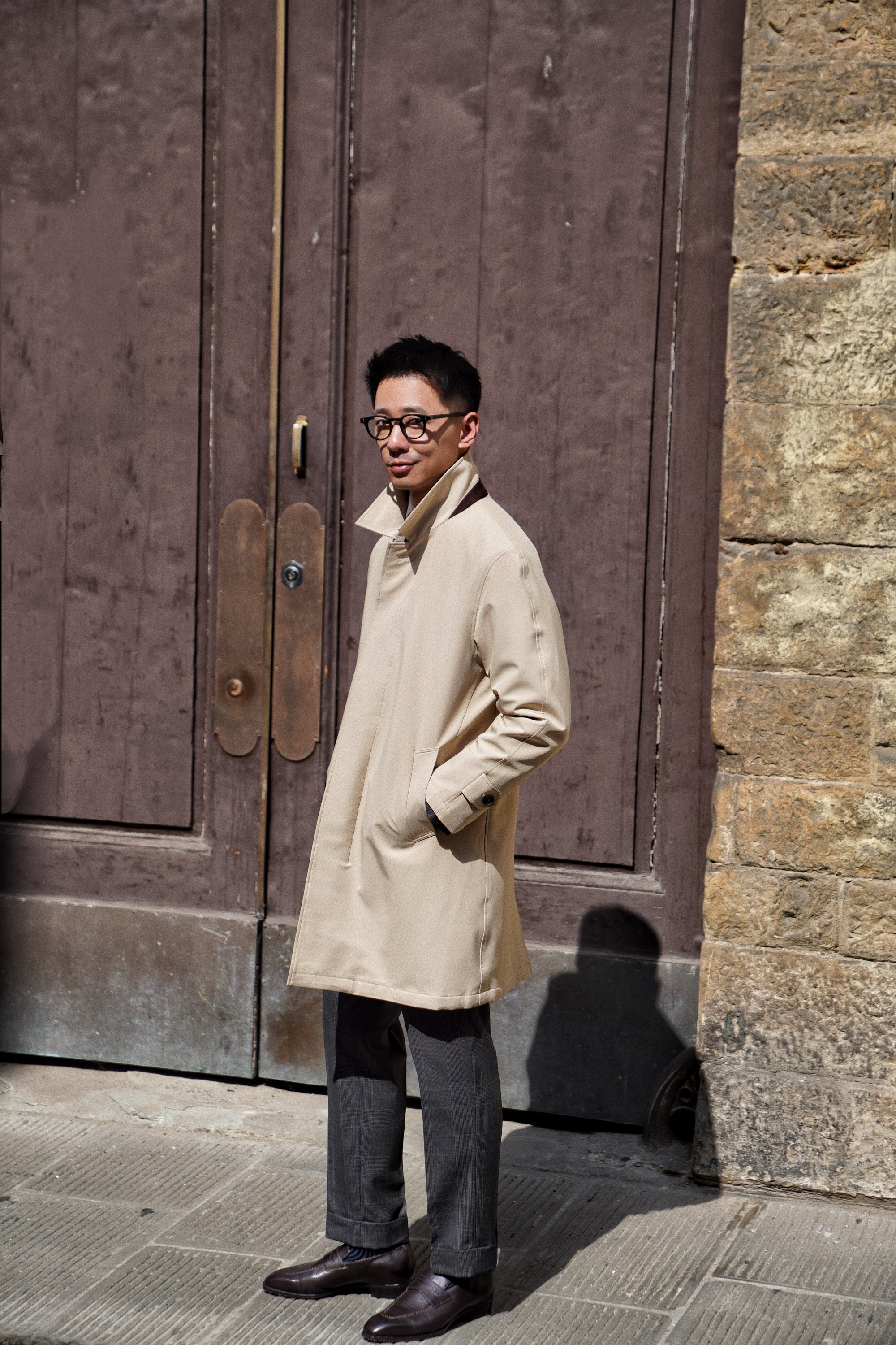 Khaki Nylon Mac Coat #182