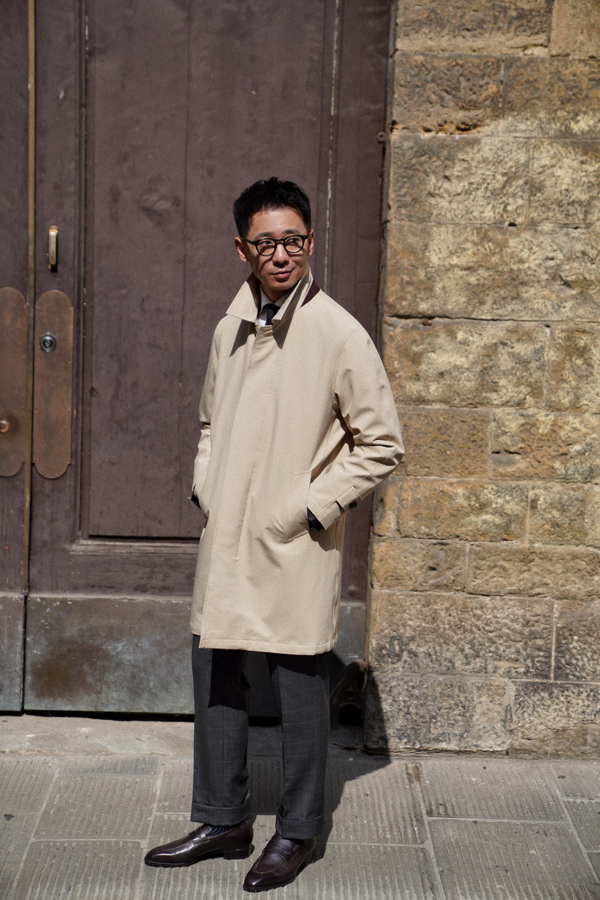 Khaki Nylon Mac Coat #182