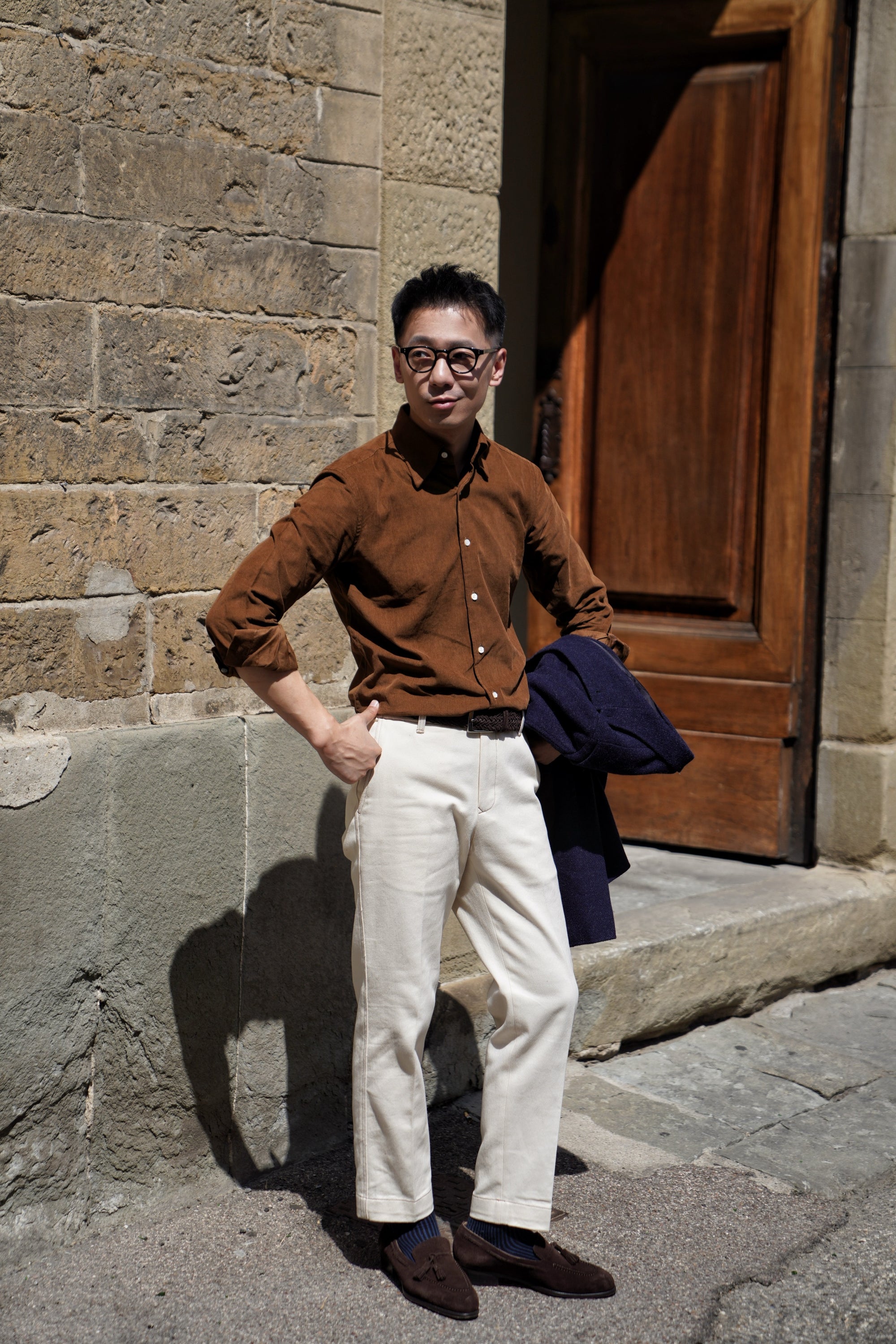 Tobacco / Navy Cotton Corduroy Shirt #498 #350