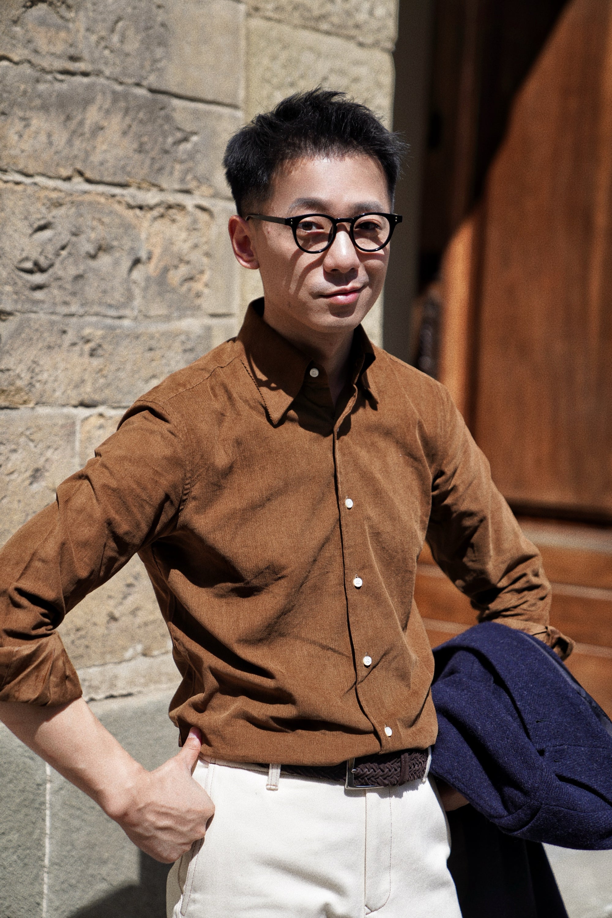 Tobacco / Navy Cotton Corduroy Shirt #498 #350