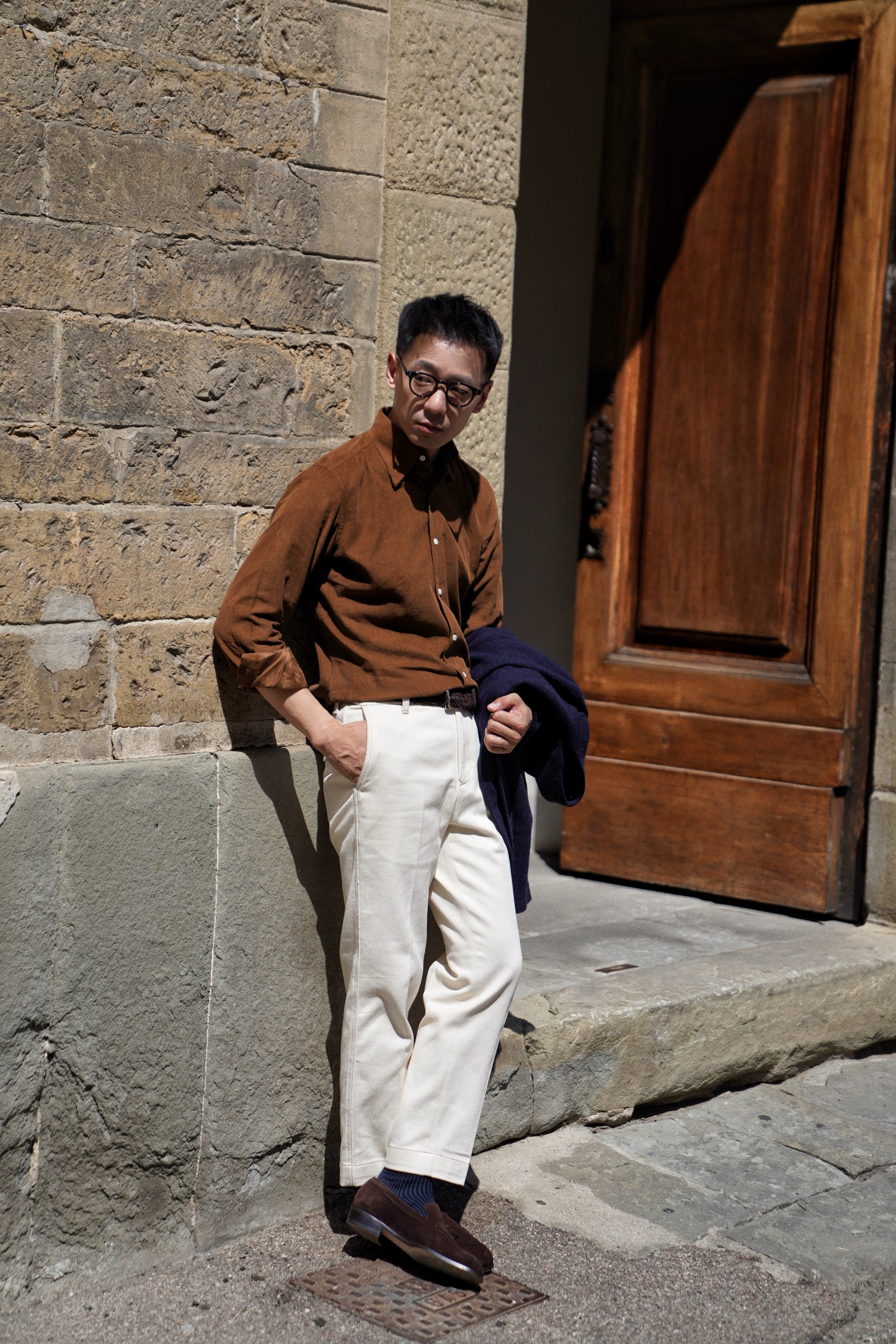 Tobacco / Navy Cotton Corduroy Shirt #498 #350
