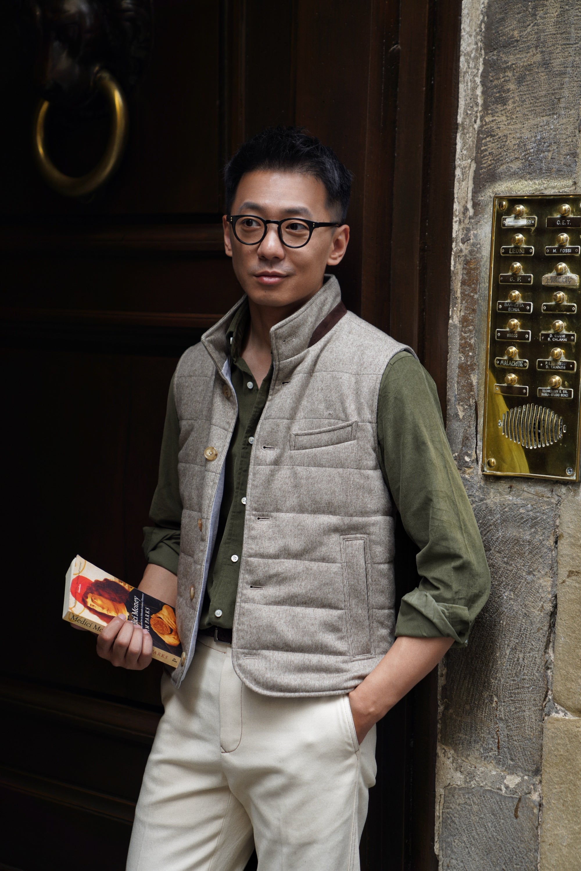 Olive / Cream Cotton Corduroy Shirt #485 #496