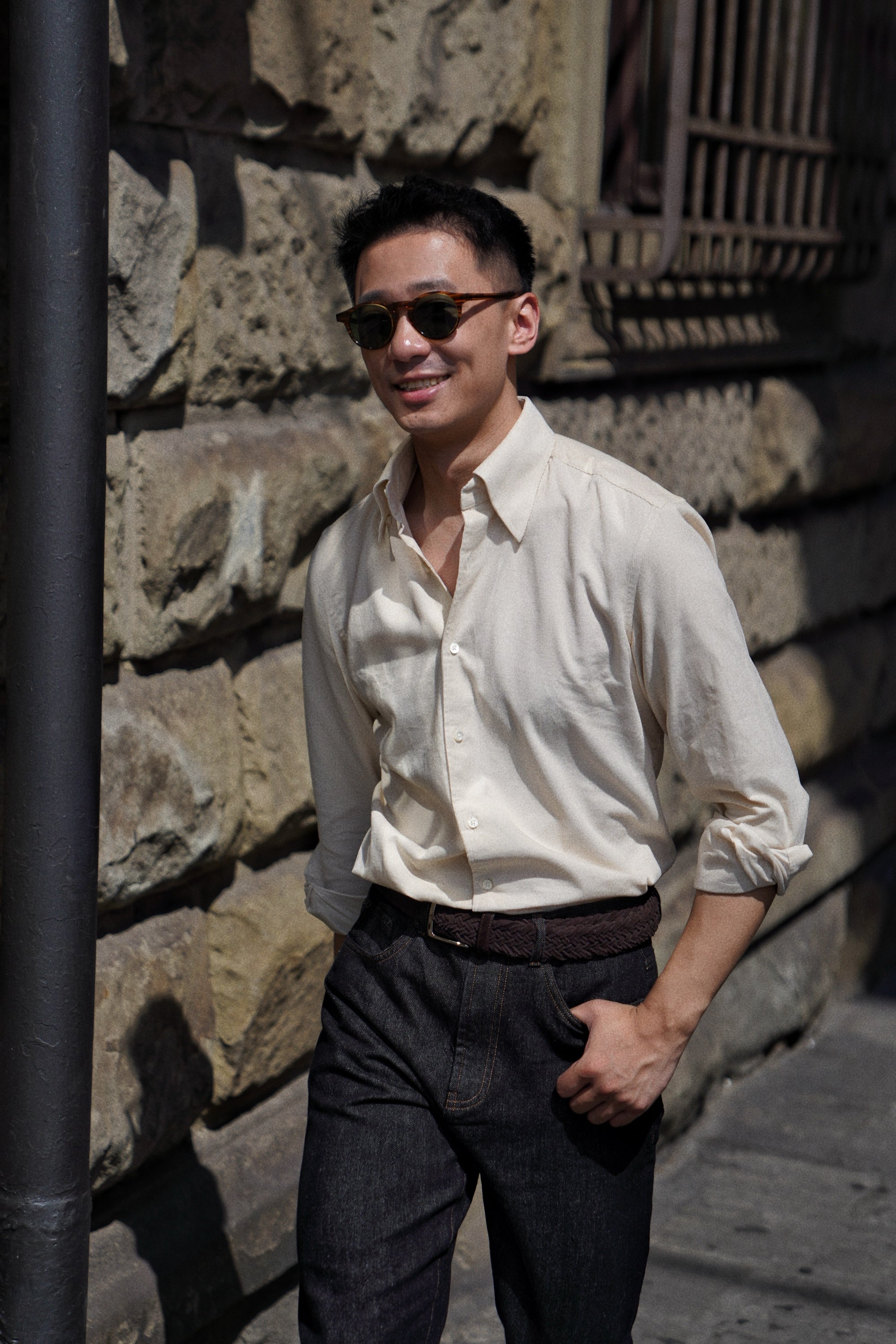 Olive / Cream Cotton Corduroy Shirt #485 #496