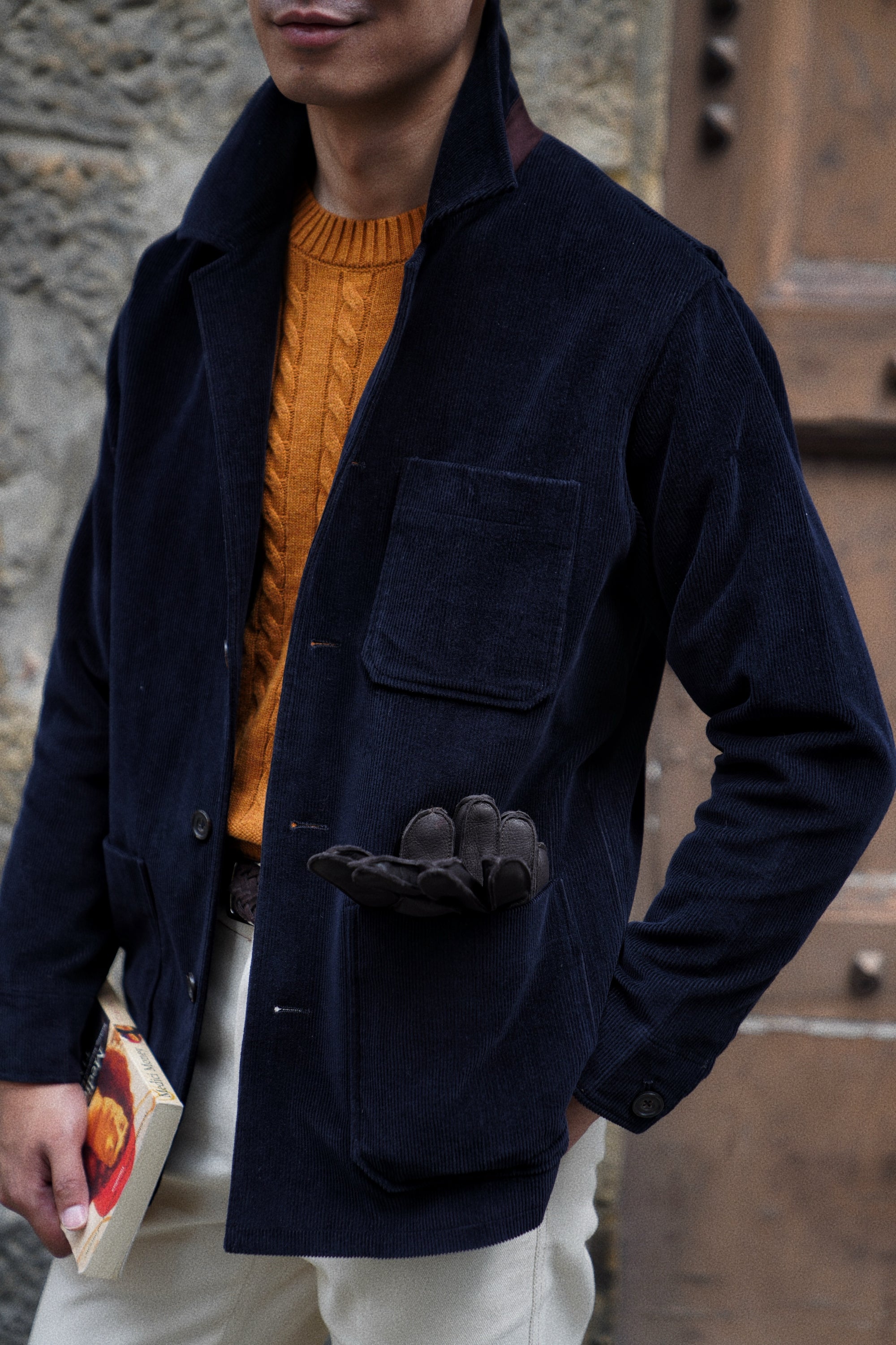 Navy Corduroy Cotton Wool Chore Jacket