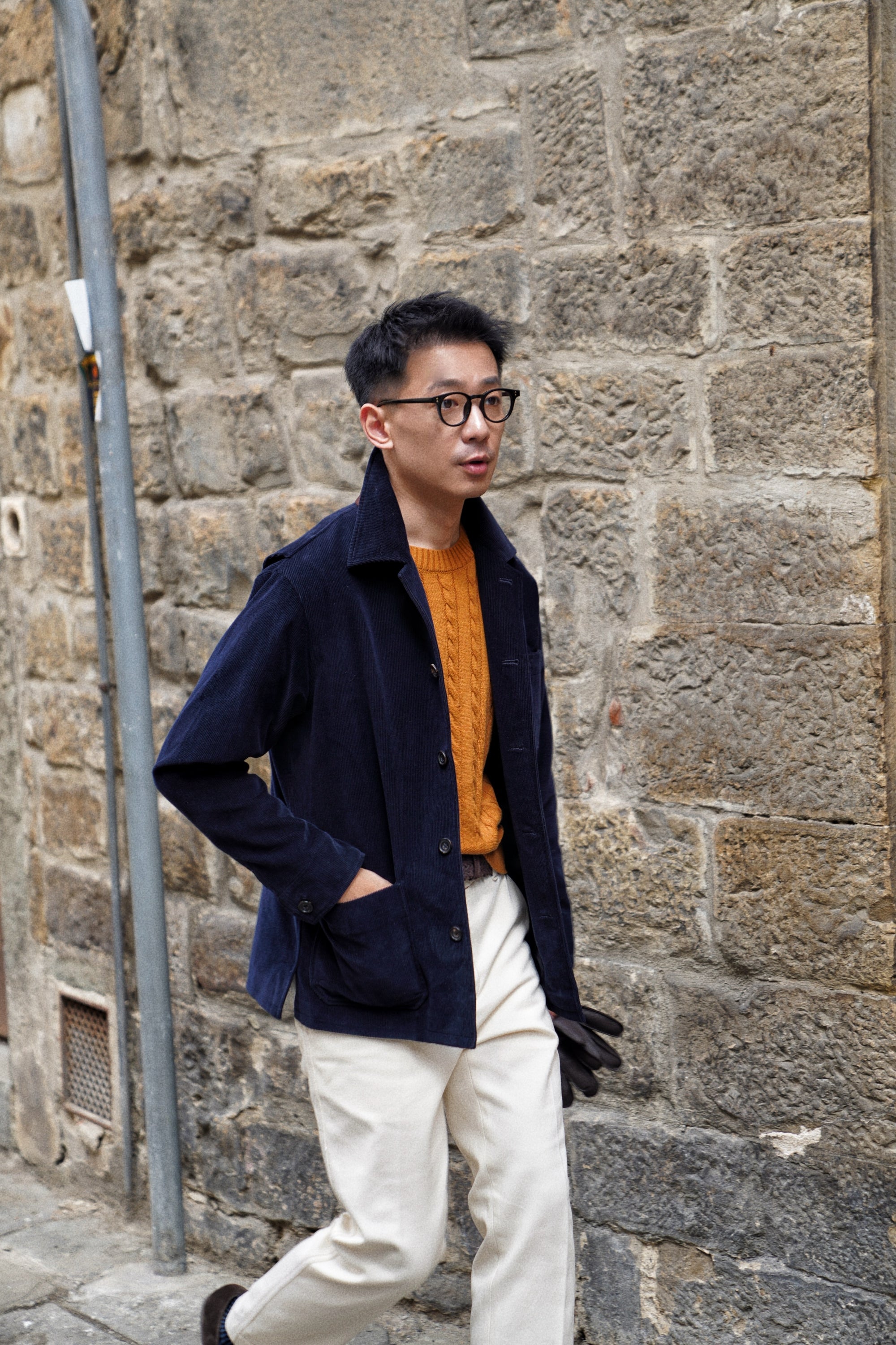 Navy Corduroy Cotton Wool Chore Jacket
