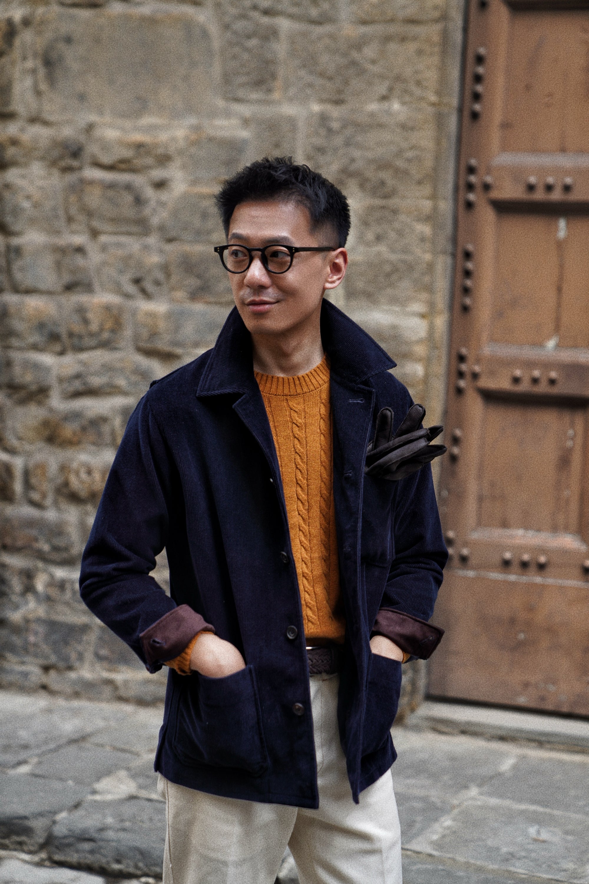 Navy Corduroy Cotton Wool Chore Jacket