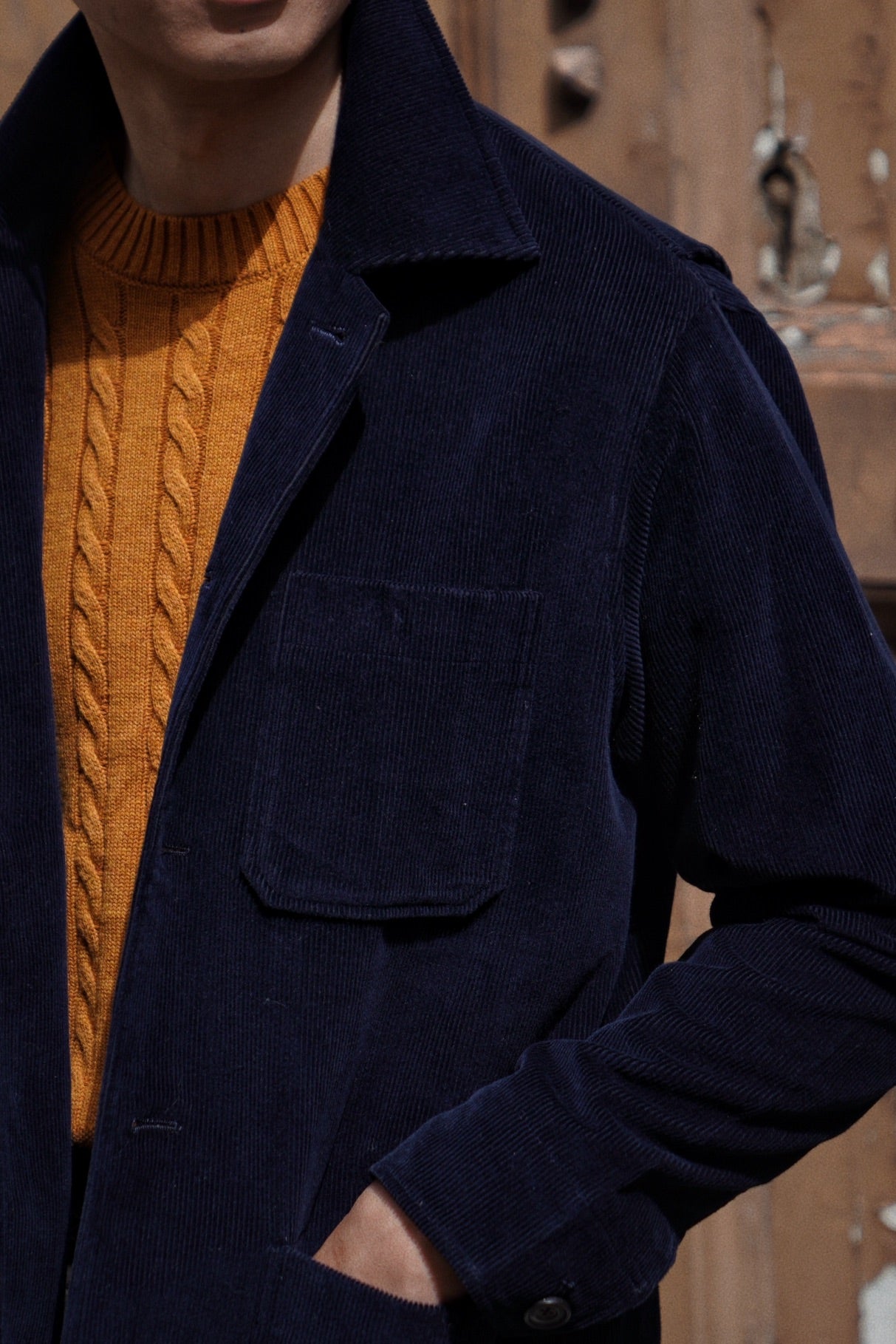 Navy Corduroy Cotton Wool Chore Jacket