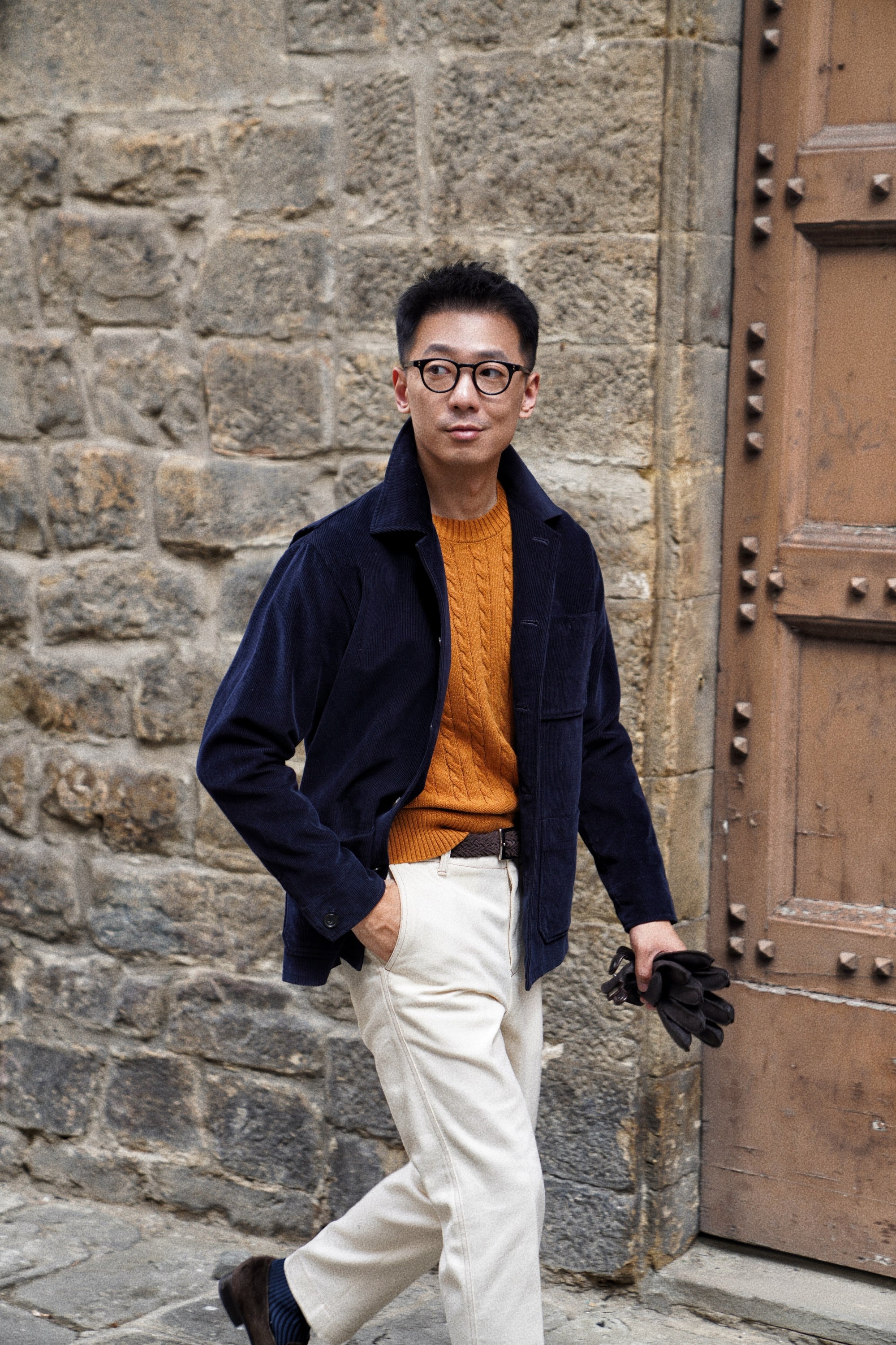 Navy Corduroy Cotton Wool Chore Jacket