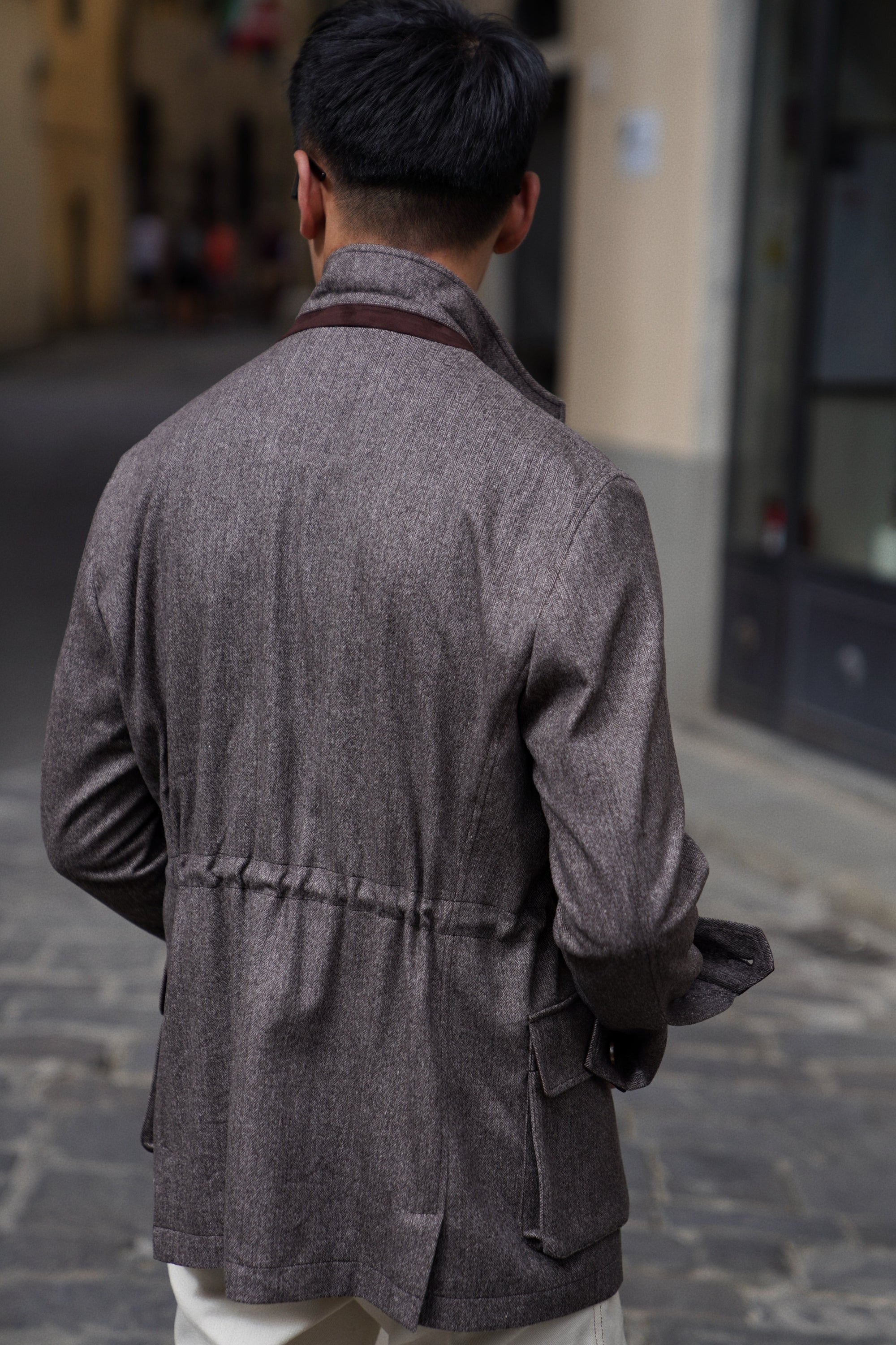 Taupe Herringbone Silk Wool Teba Jacket #221