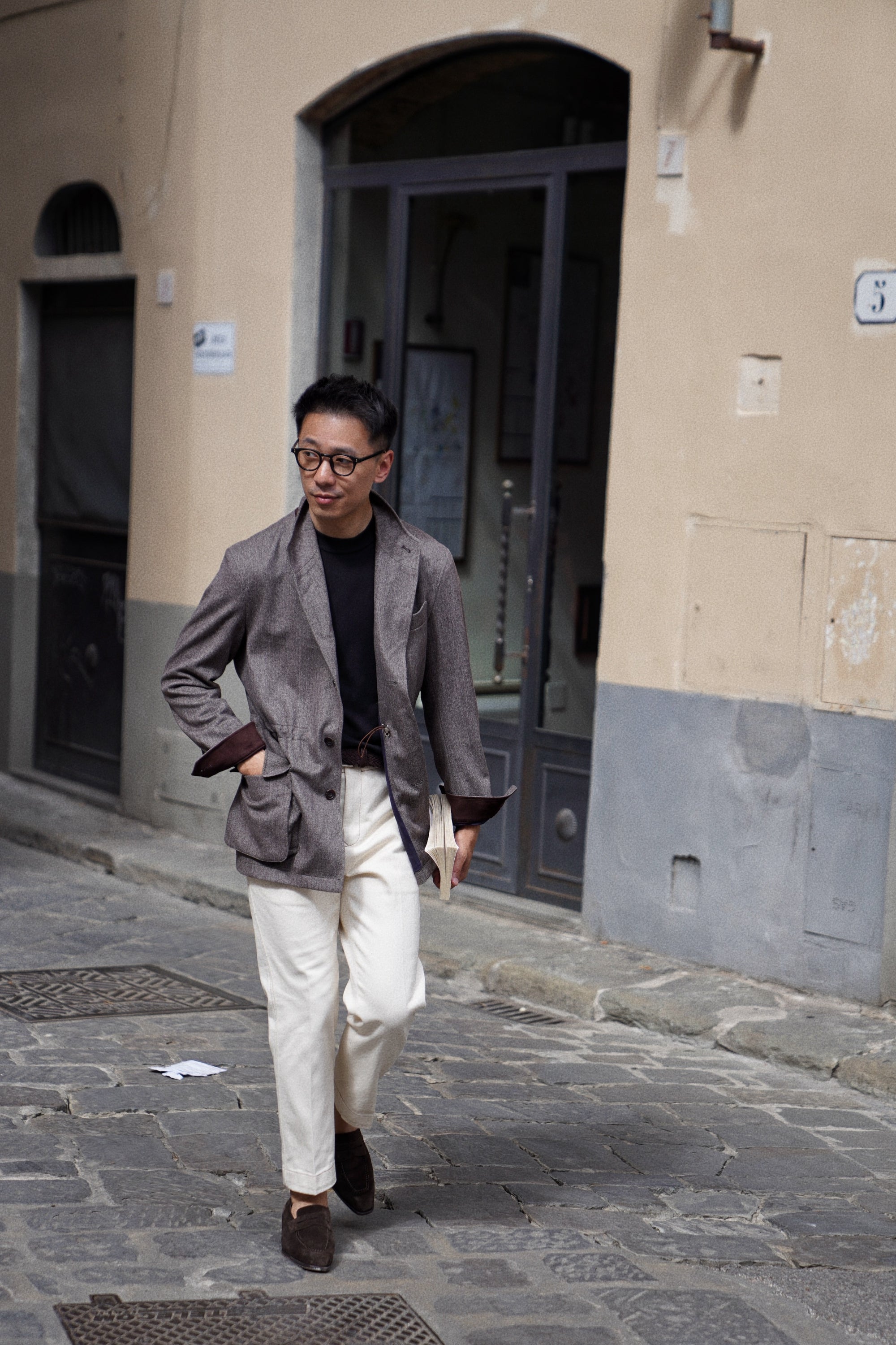 Taupe Herringbone Silk Wool Teba Jacket #221