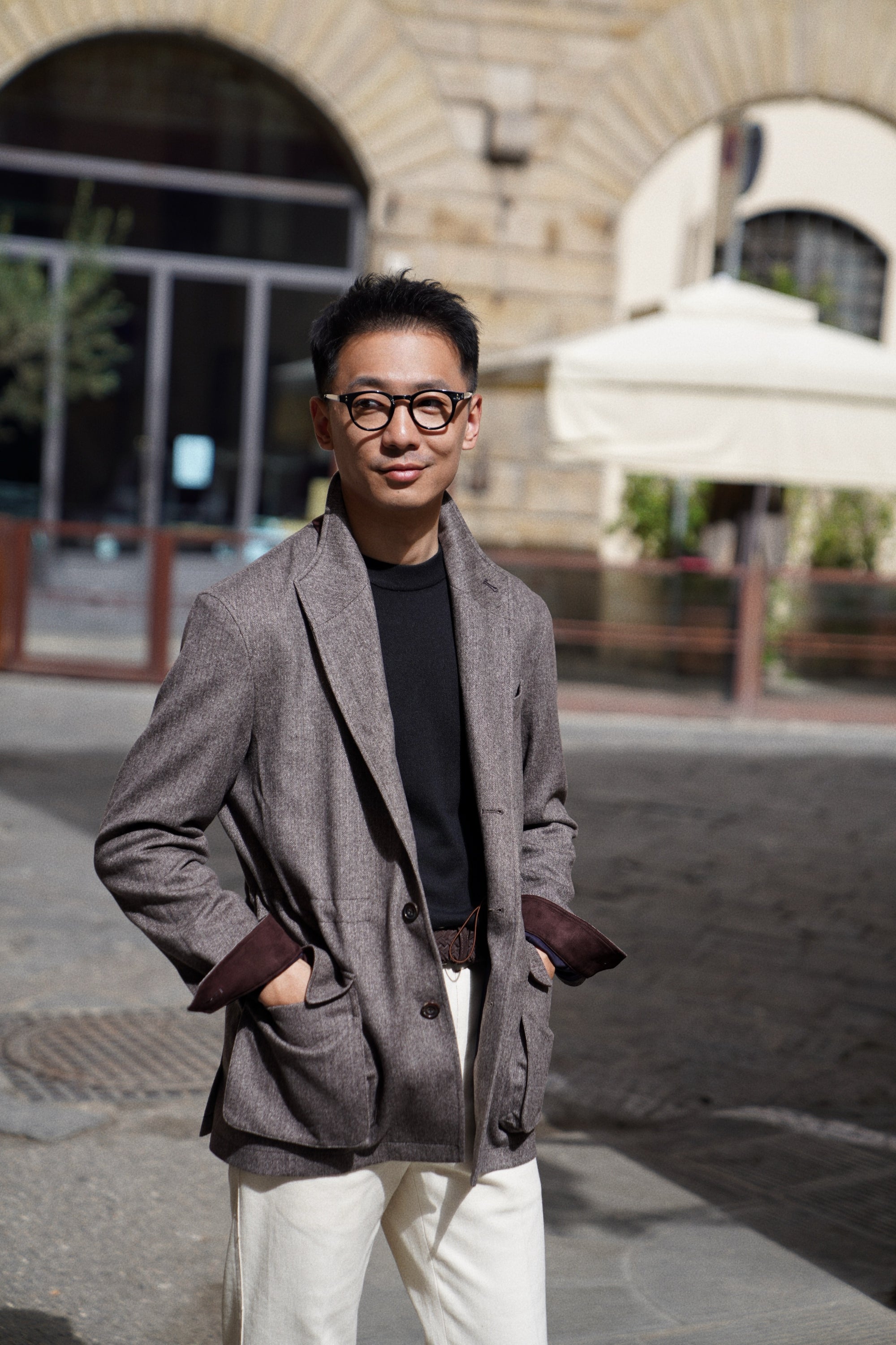Taupe Herringbone Silk Wool Teba Jacket #221