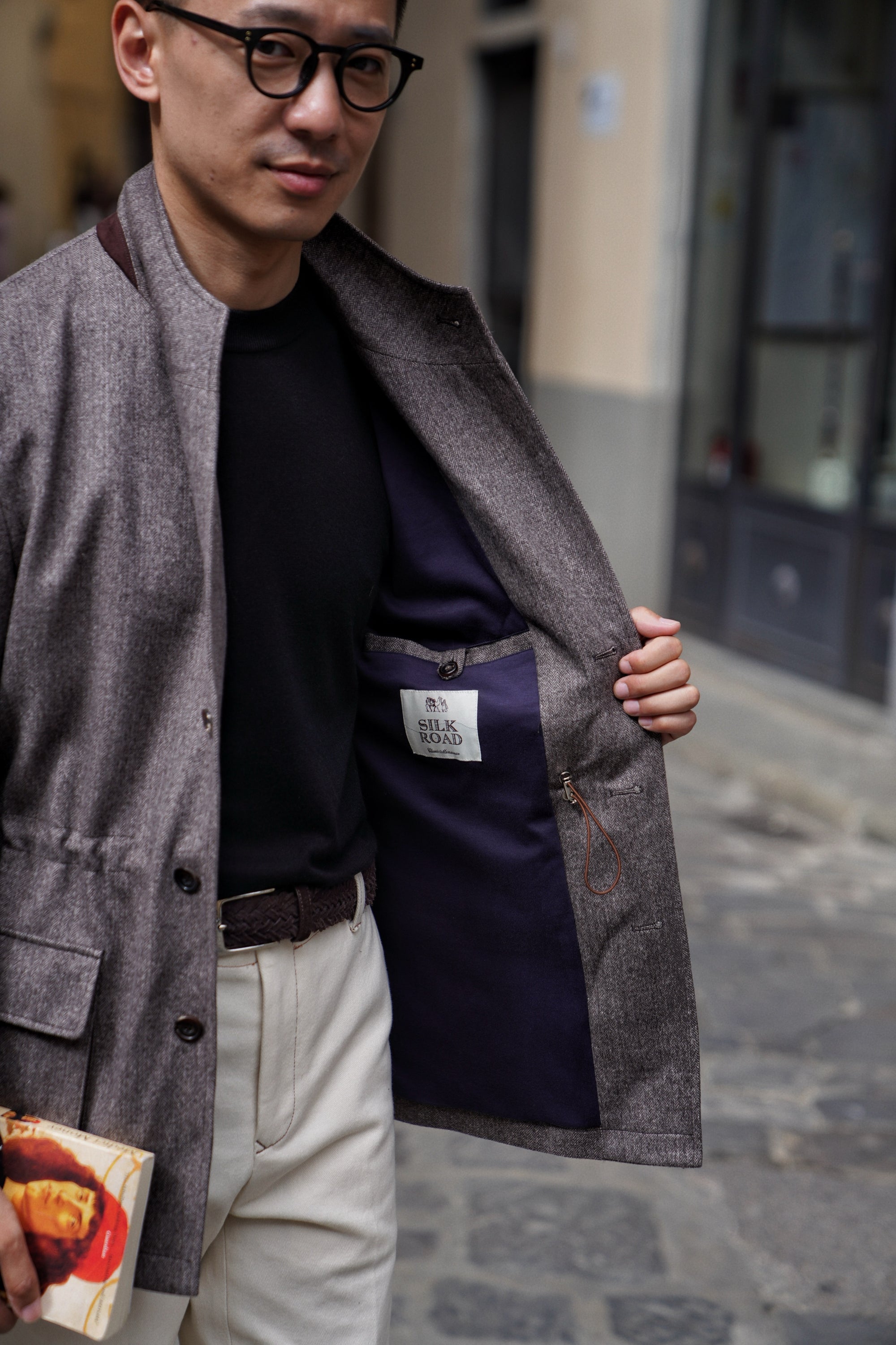Taupe Herringbone Silk Wool Teba Jacket #221