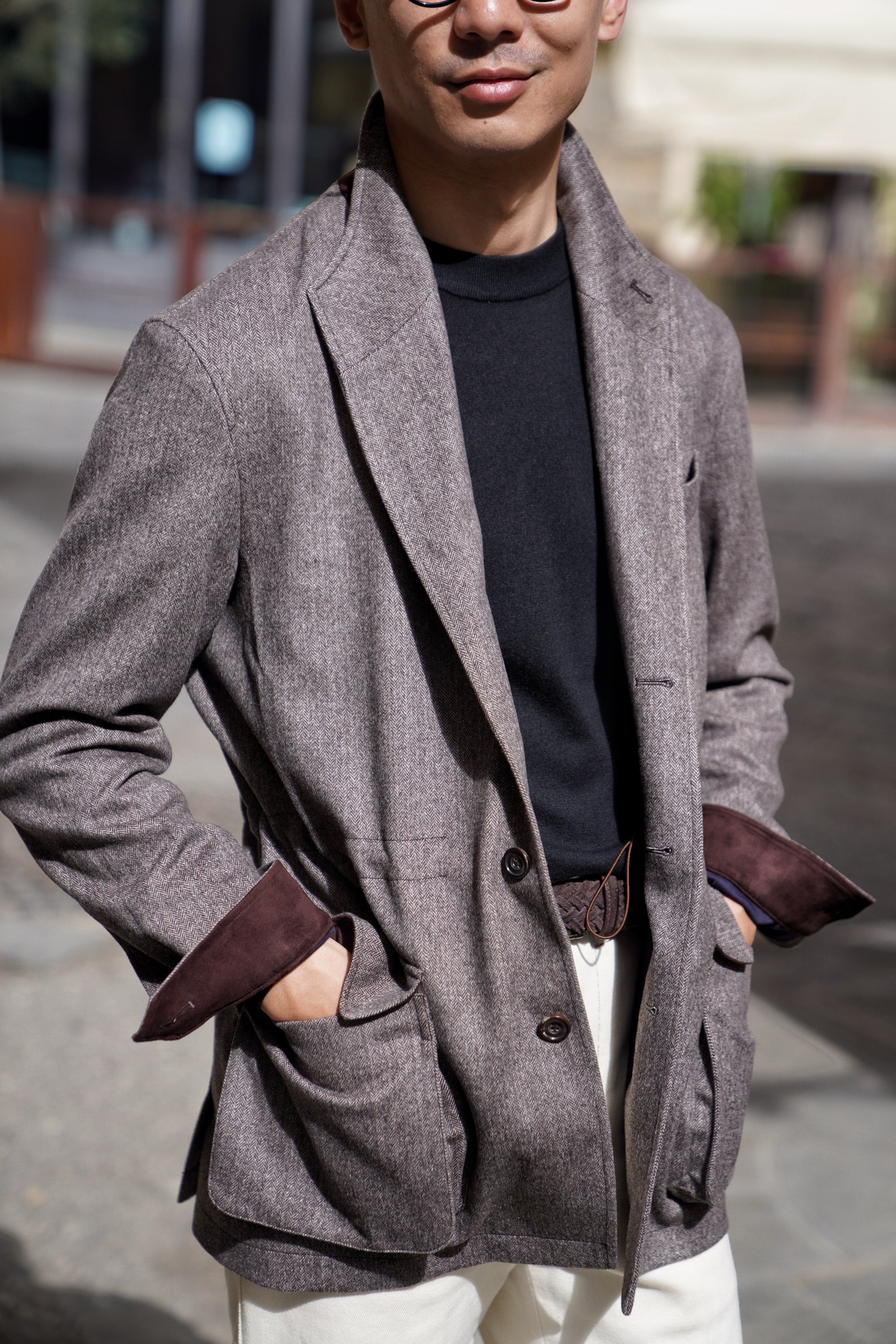 Taupe Herringbone Silk Wool Teba Jacket #221