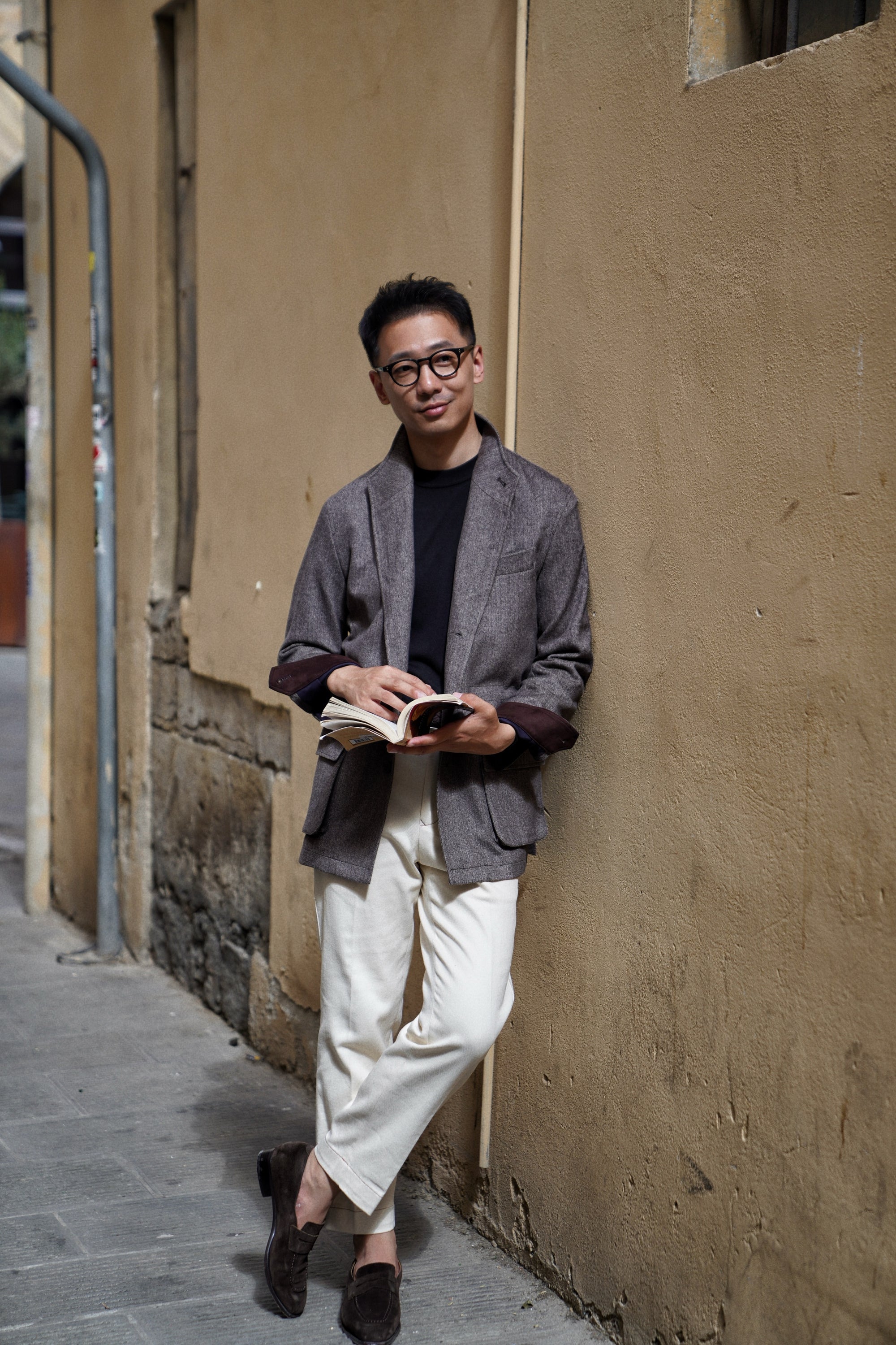 Taupe Herringbone Silk Wool Teba Jacket #221