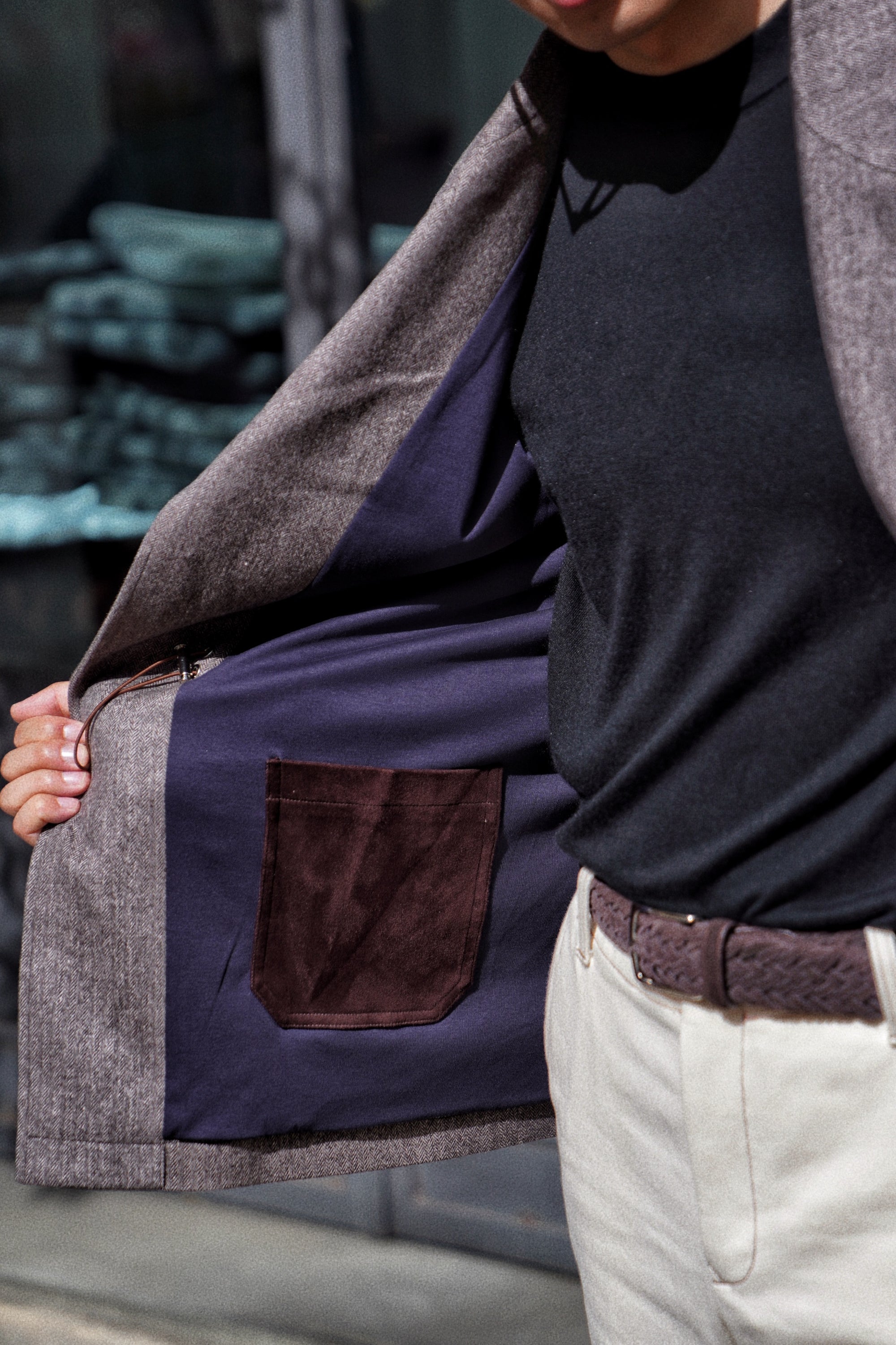 Taupe Herringbone Silk Wool Teba Jacket #221