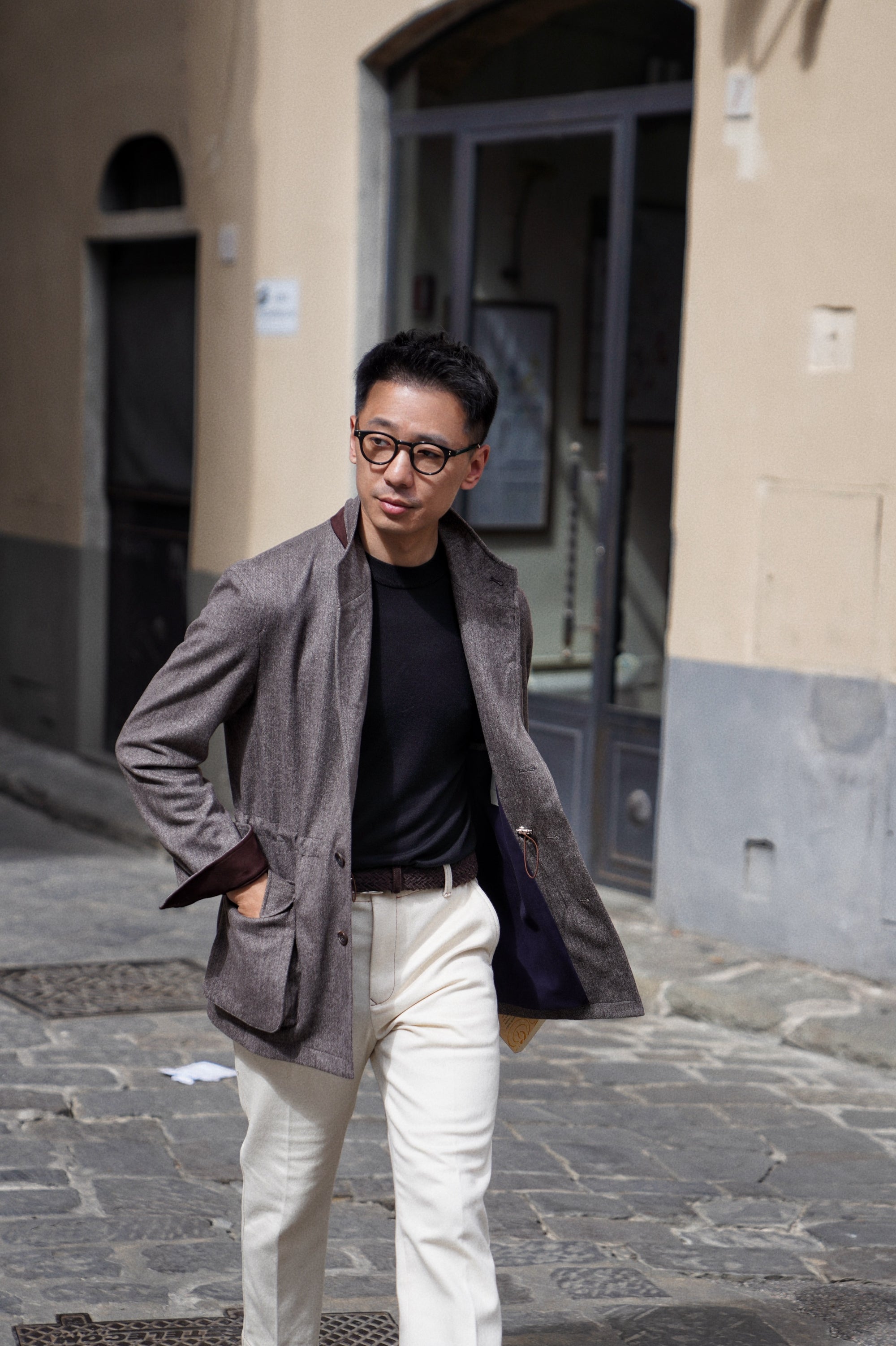 Taupe Herringbone Silk Wool Teba Jacket #221