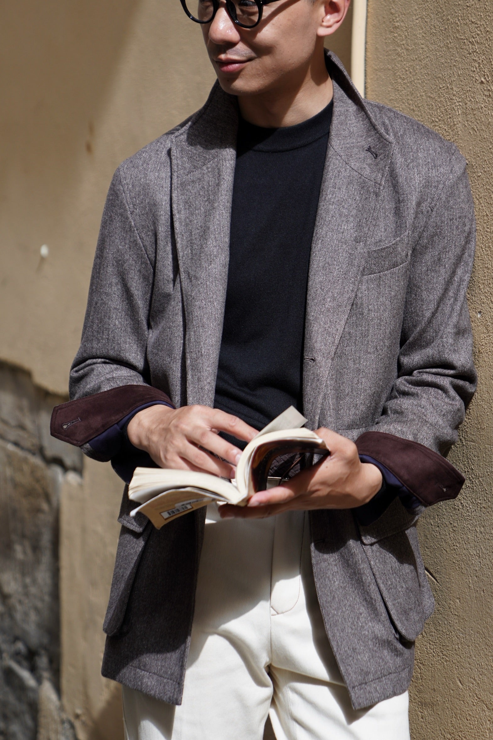 Taupe Herringbone Silk Wool Teba Jacket #221
