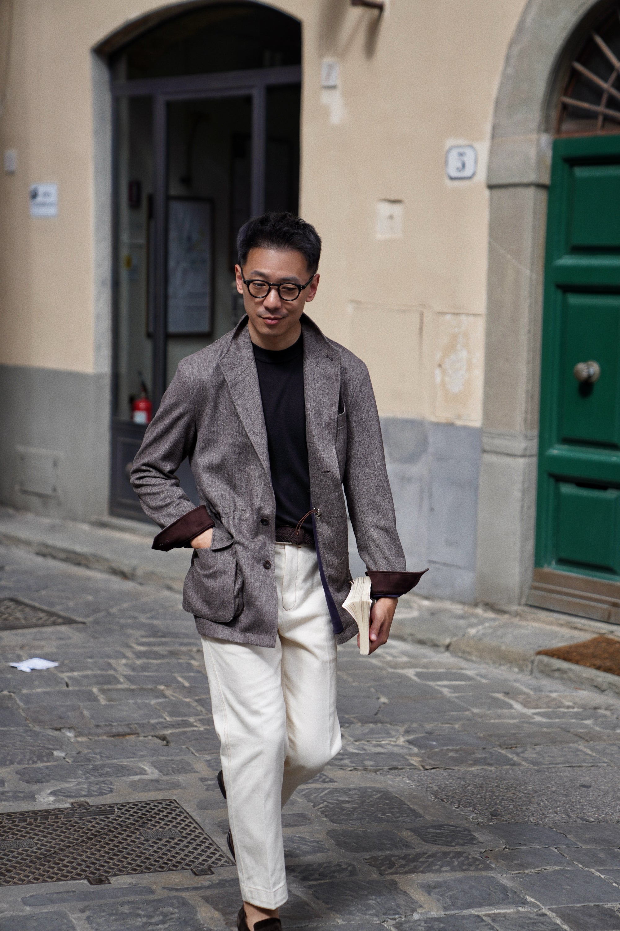 Taupe Herringbone Silk Wool Teba Jacket #221