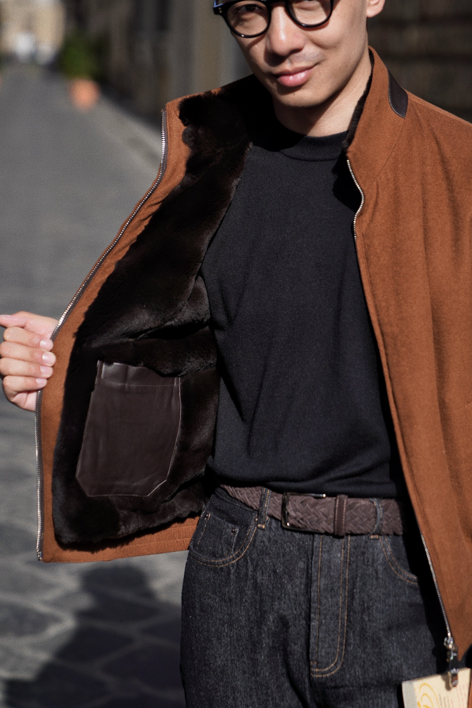 Tobacco Wool Silk Bomber Jacket #159
